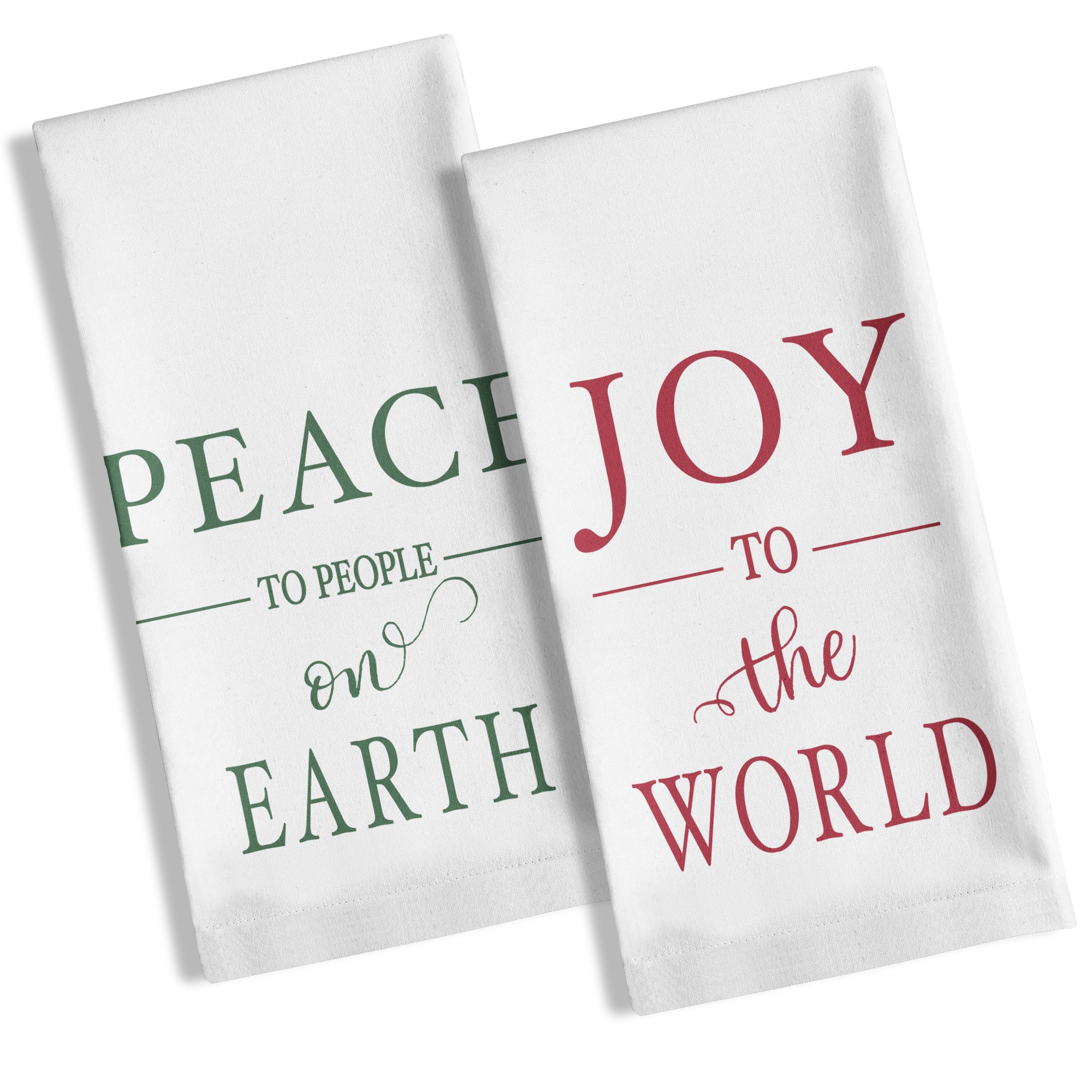 Set of Joy and Peace Christmas Dish Towels - 2 towels