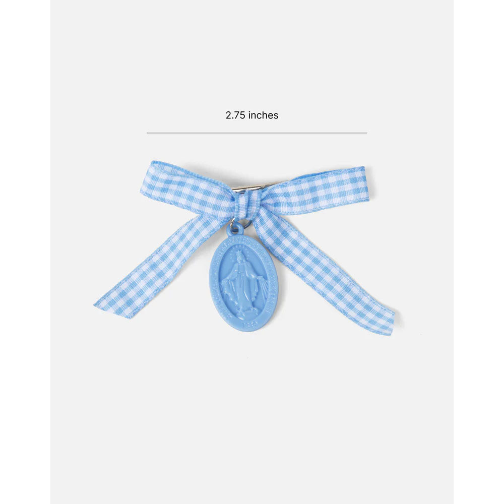 Be A Heart Miraculous Medal Blue Gingham Children's Bow