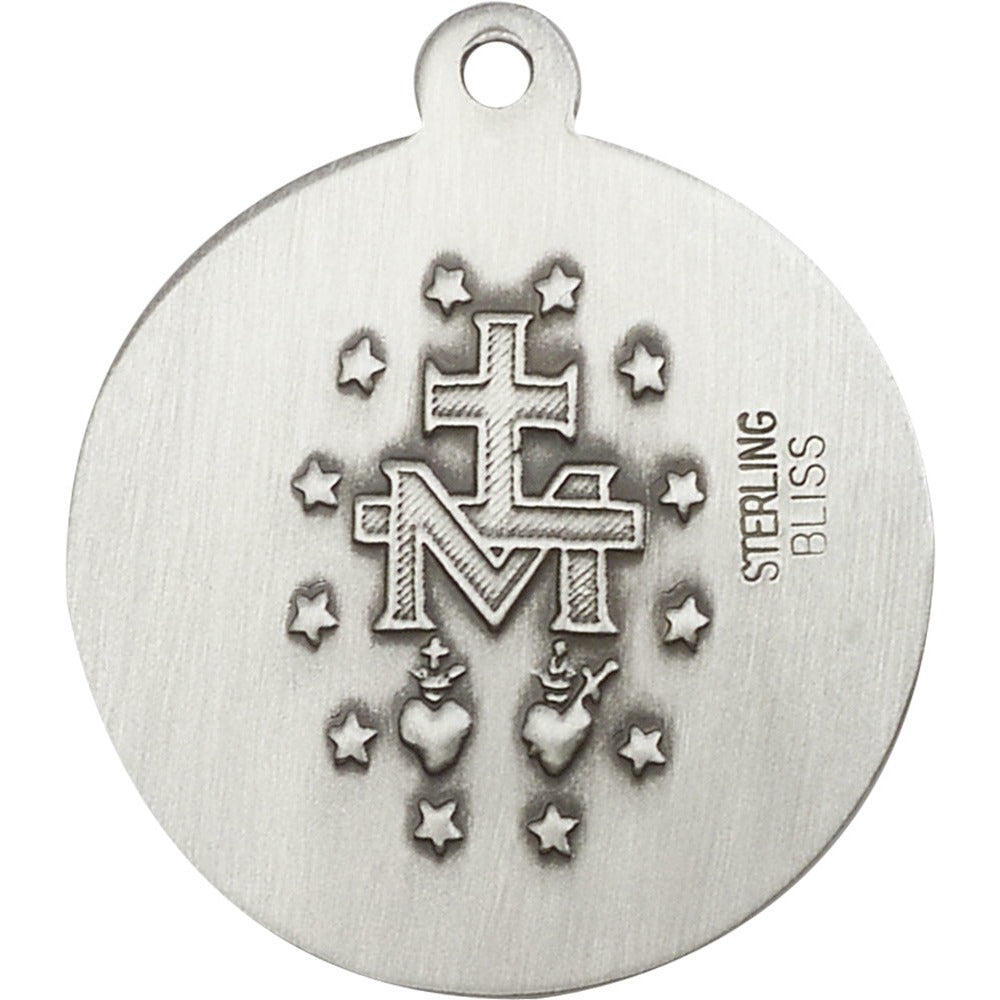 Bliss Sterling Silver Round Miraculous Medal Necklace