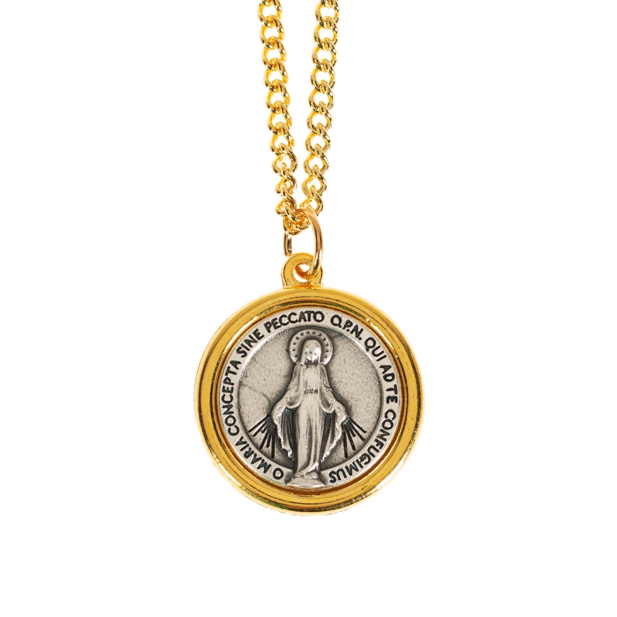 Two Tone Miraculous Medal on 24" Chain
