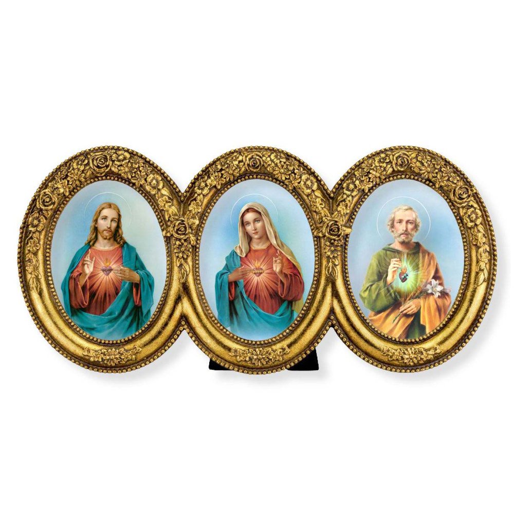Floral Gold Leaf Framed Three Hearts Prints - 9" x 4.5"