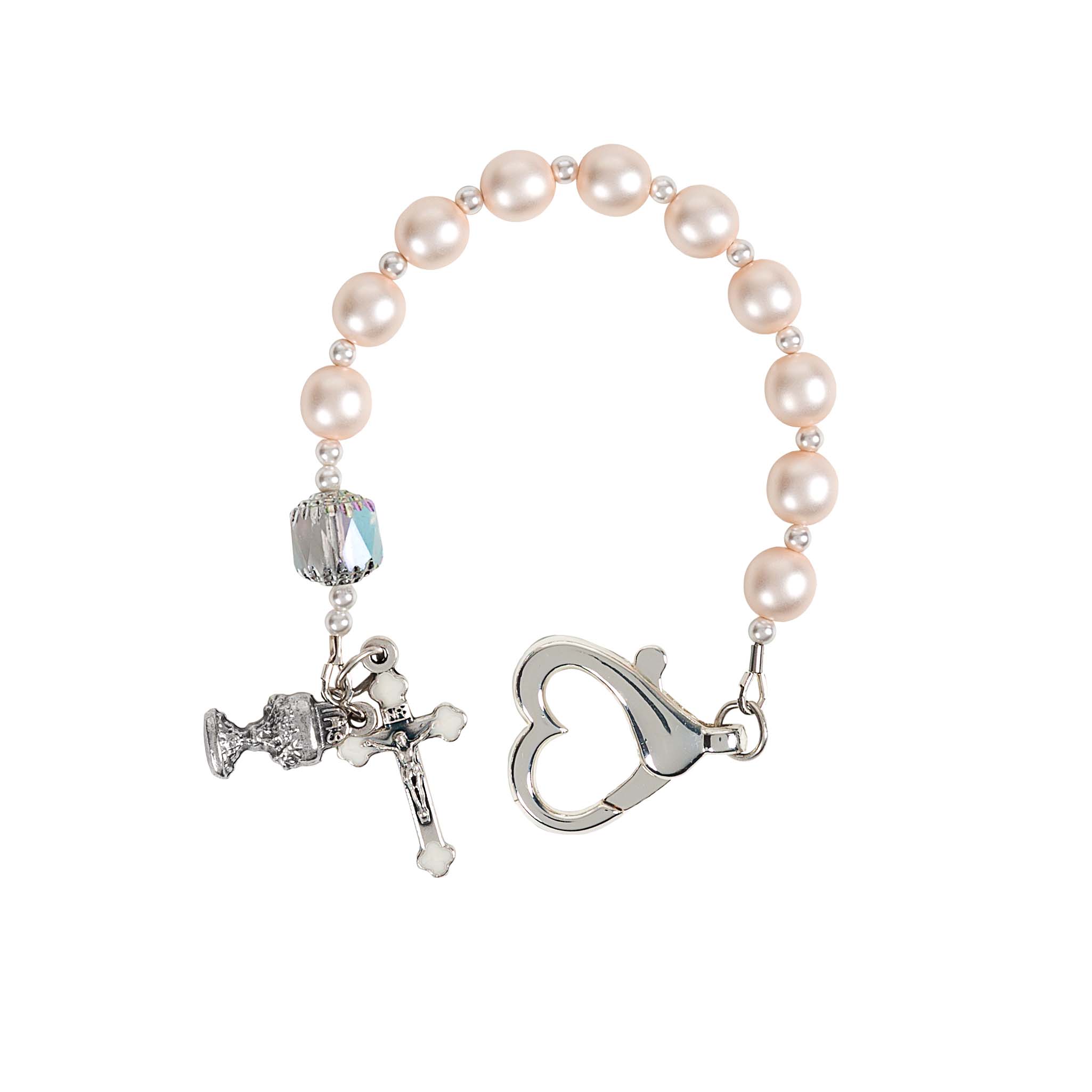 Girl's First Communion Pearl & Blue Rosary Bracelet