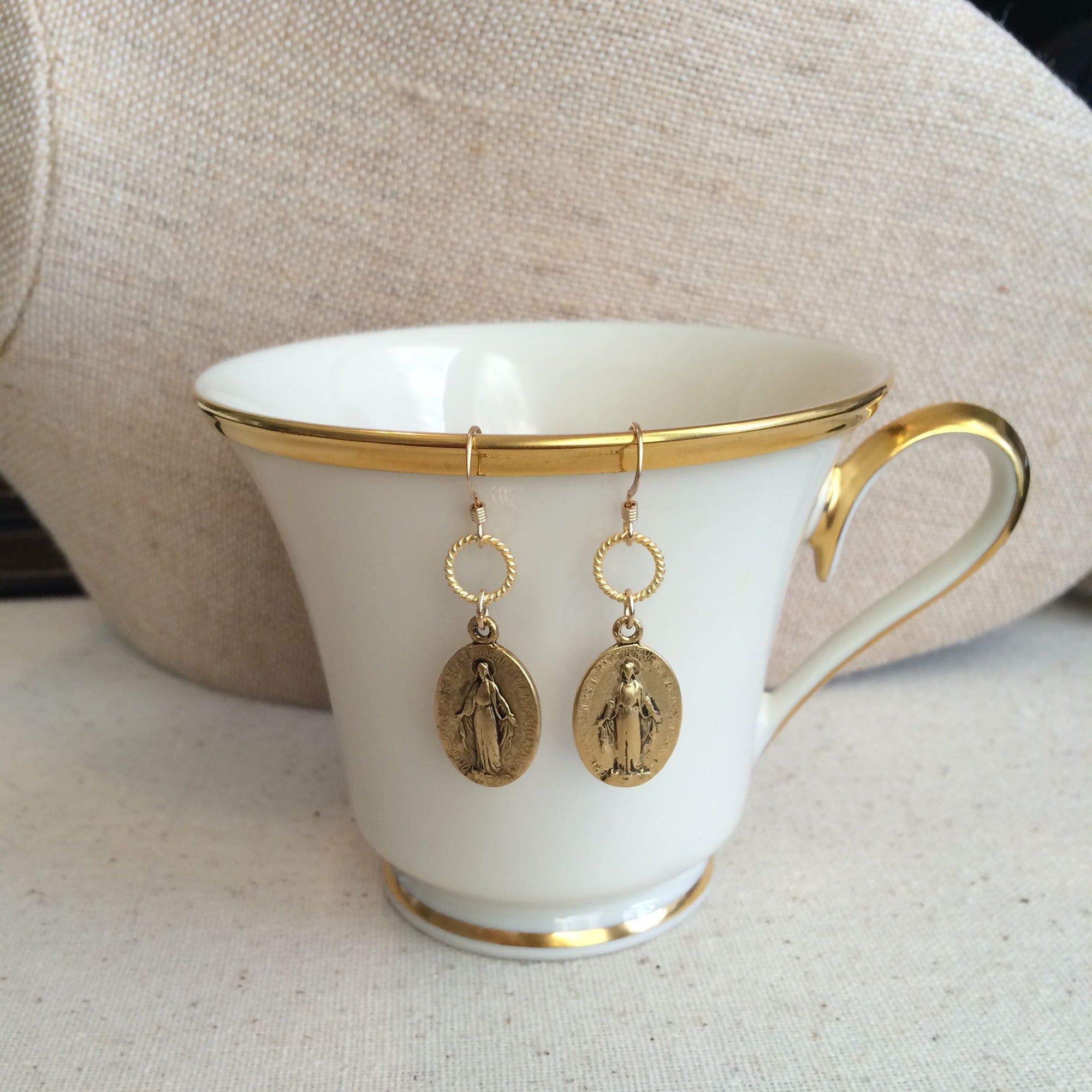 Miraculous Medal Vintage Gold Earrings