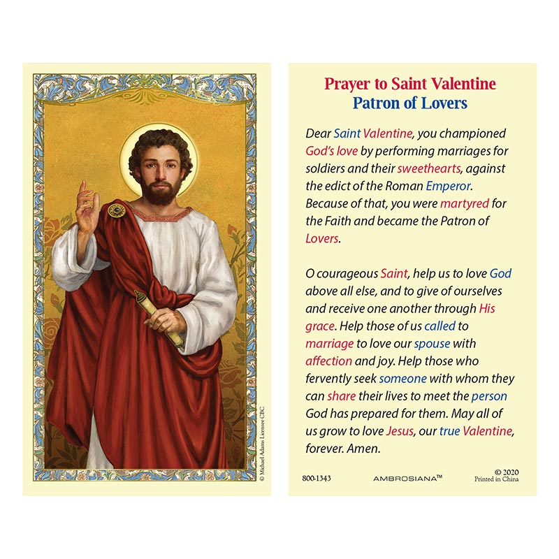 St. Valentine Laminated Prayer Card