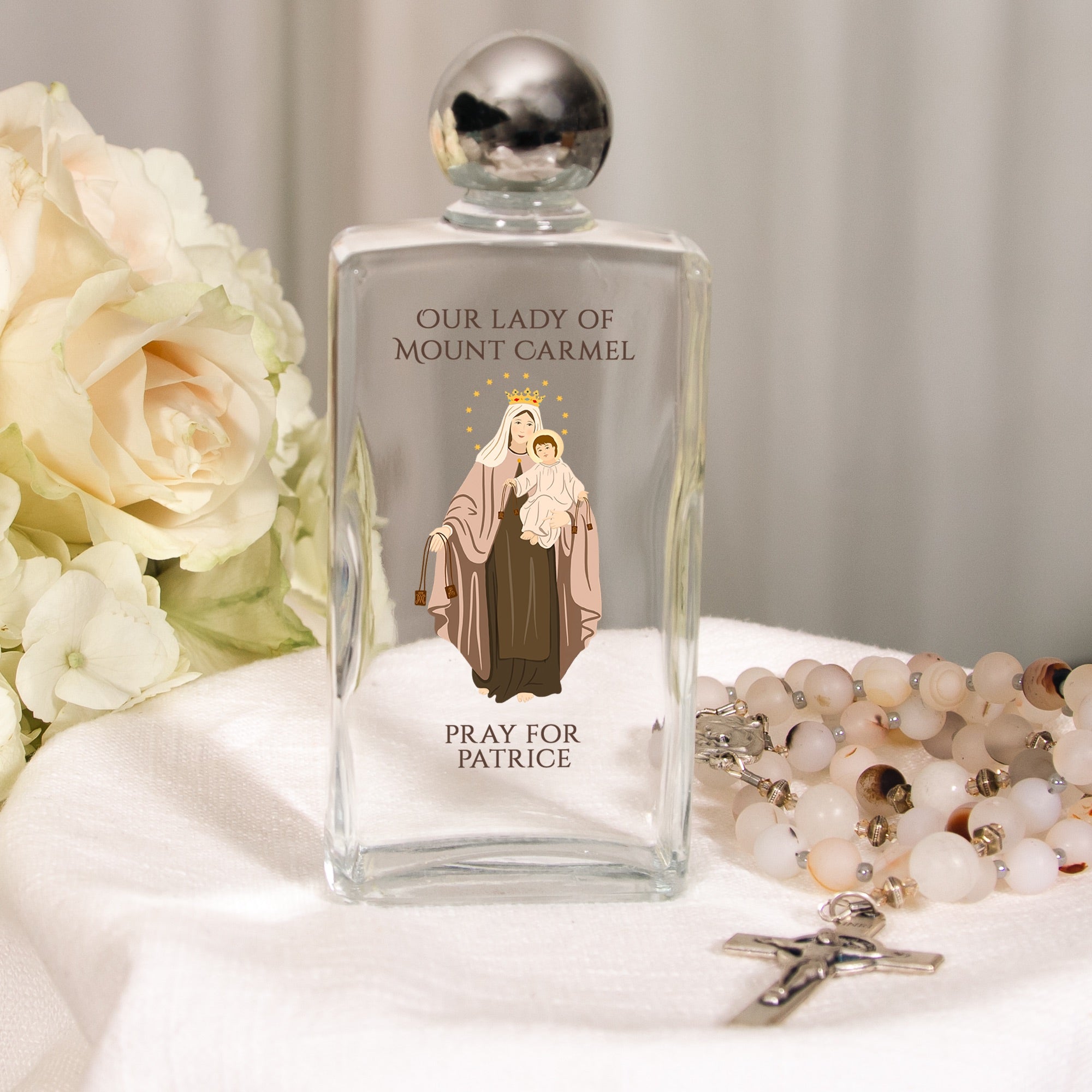 Personalized Our Lady of Mount Carmel Holy Water Bottle