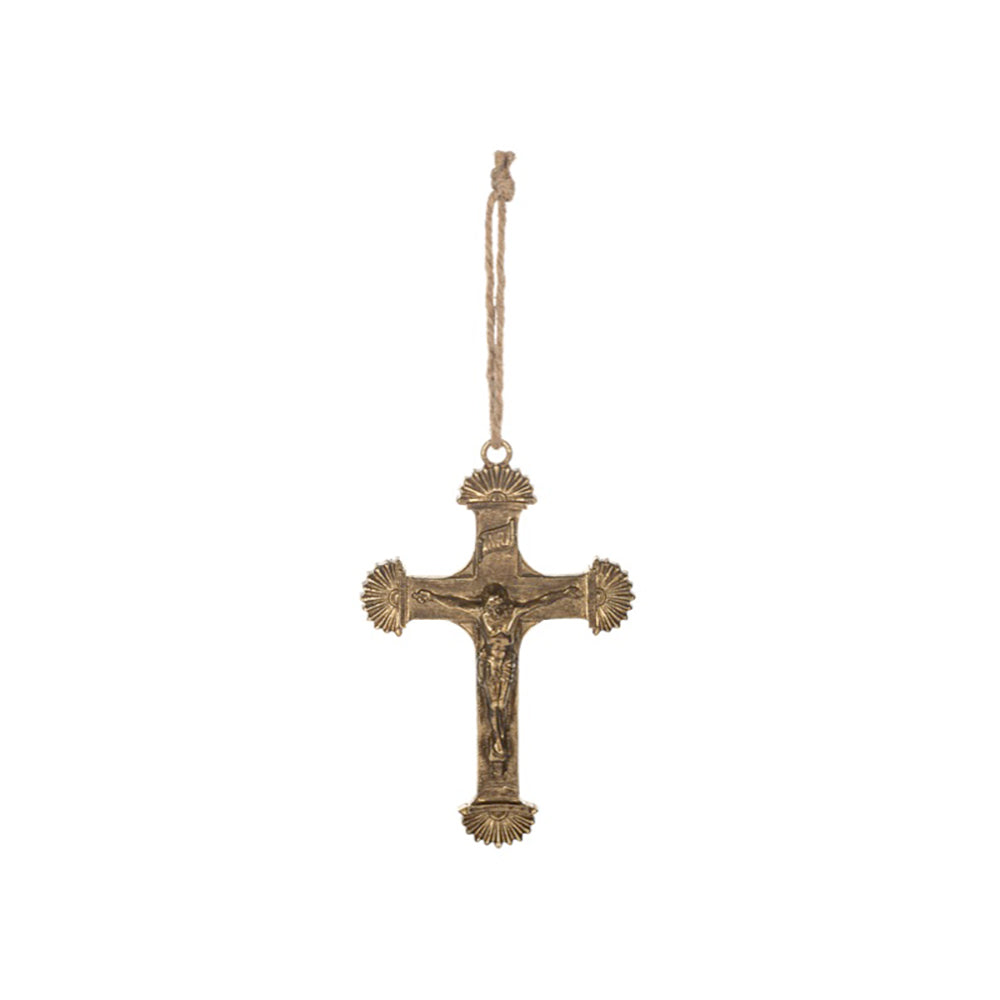 Antique Gold Hanging Crucifix Ornament - 7"