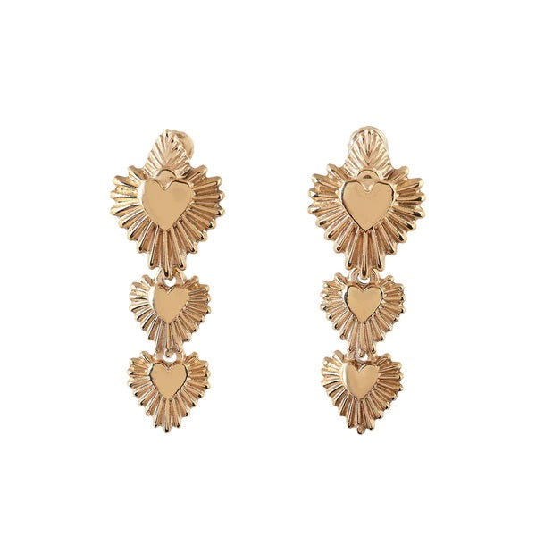 Three Hearts Adjustable Gold Earrings