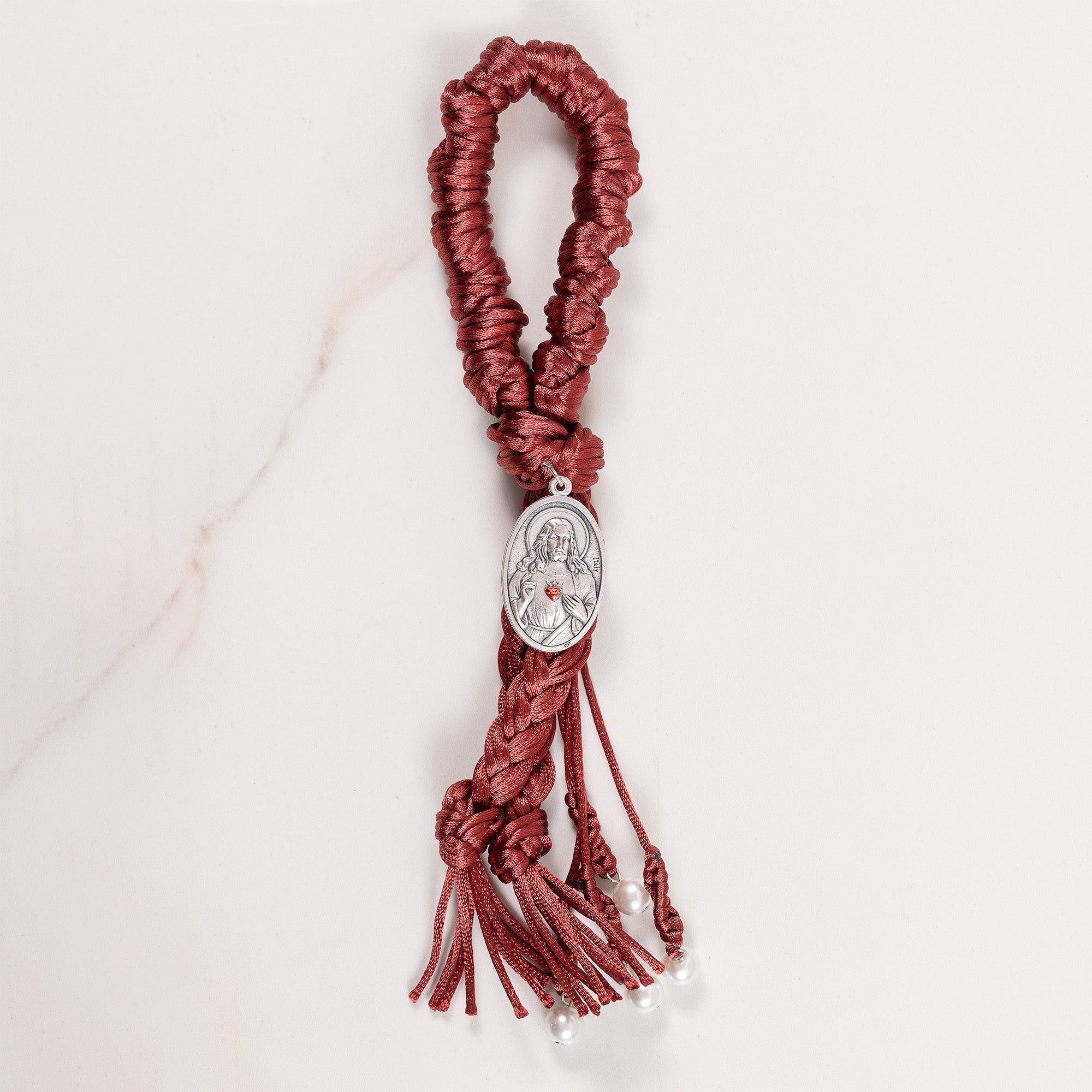 Handcrafted Braided Burgundy Sacred Heart Home Blessing