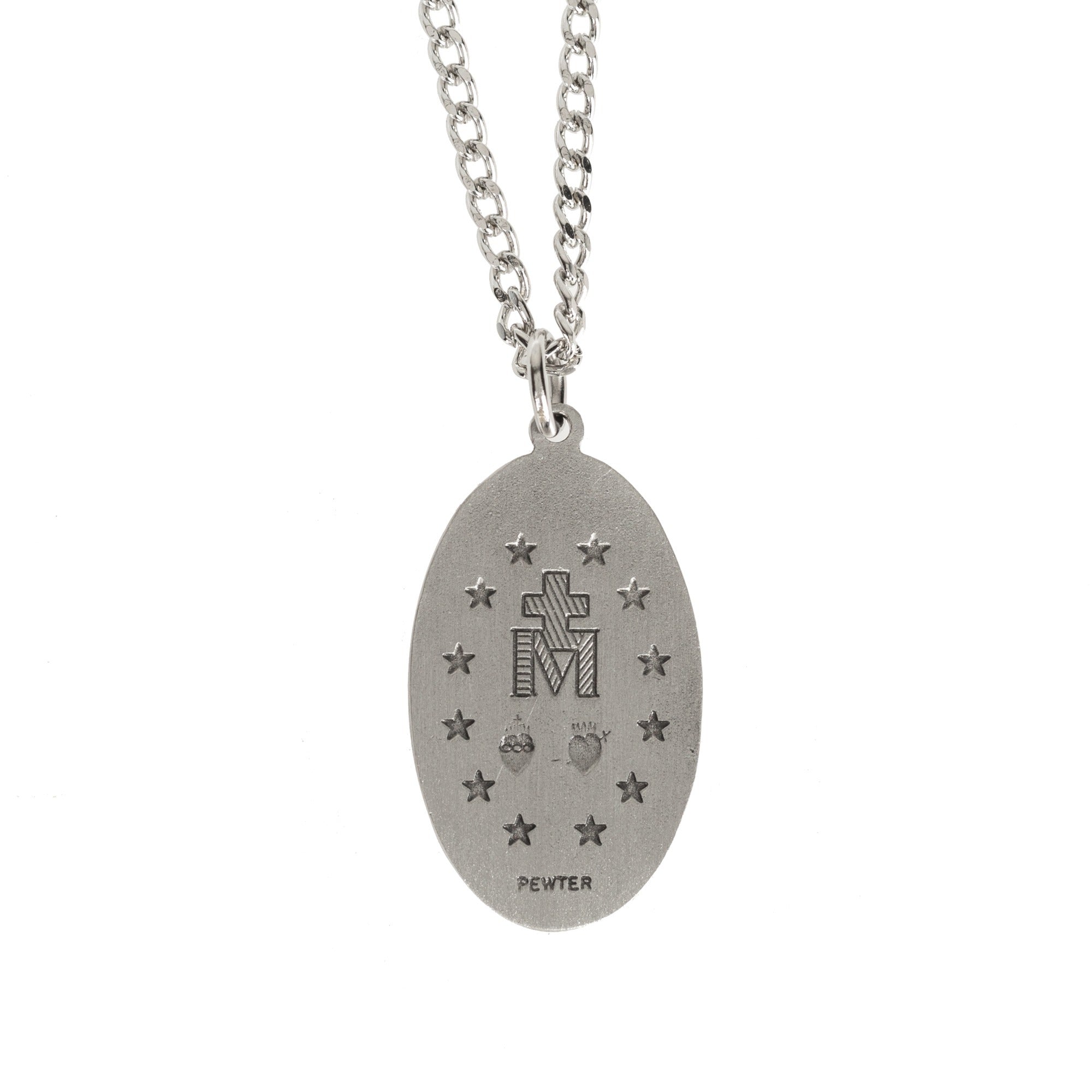 Pewter Miraculous Medal with 24 inch chain