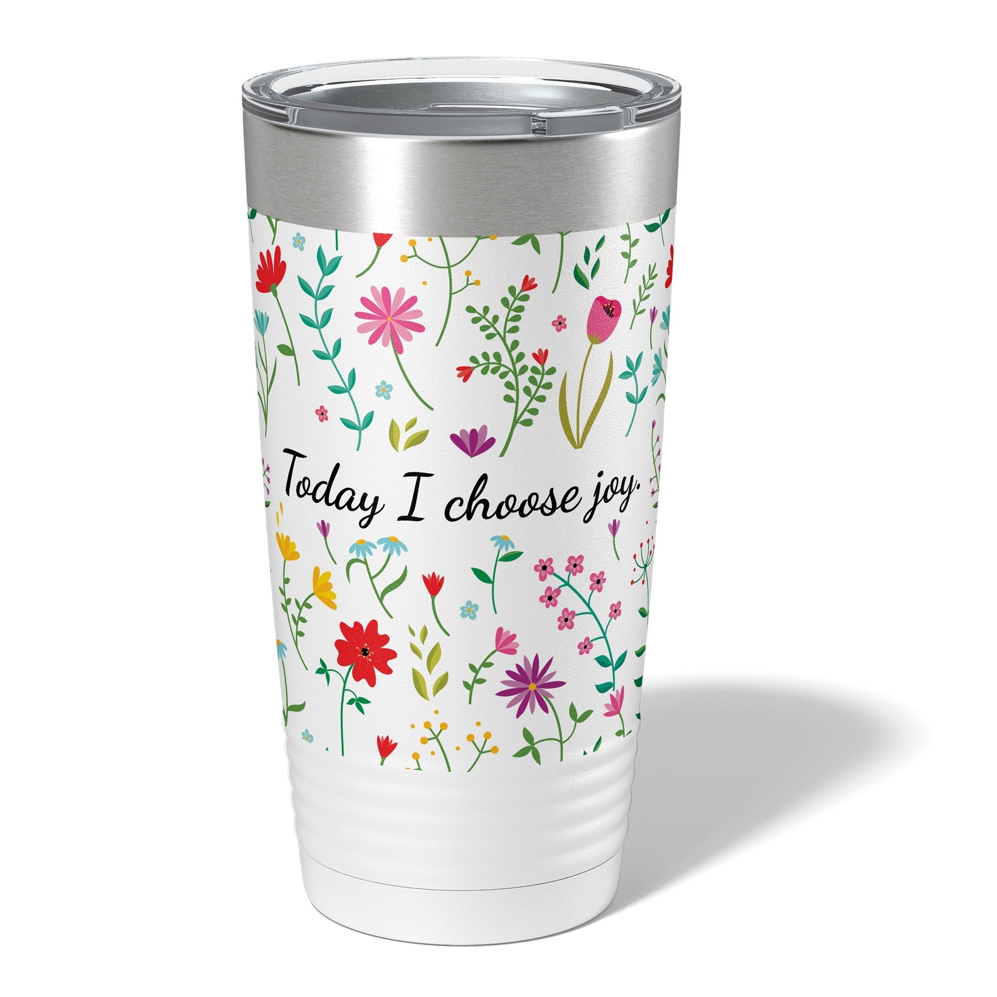Floral I Choose Joy Insulated White 20oz Tumbler