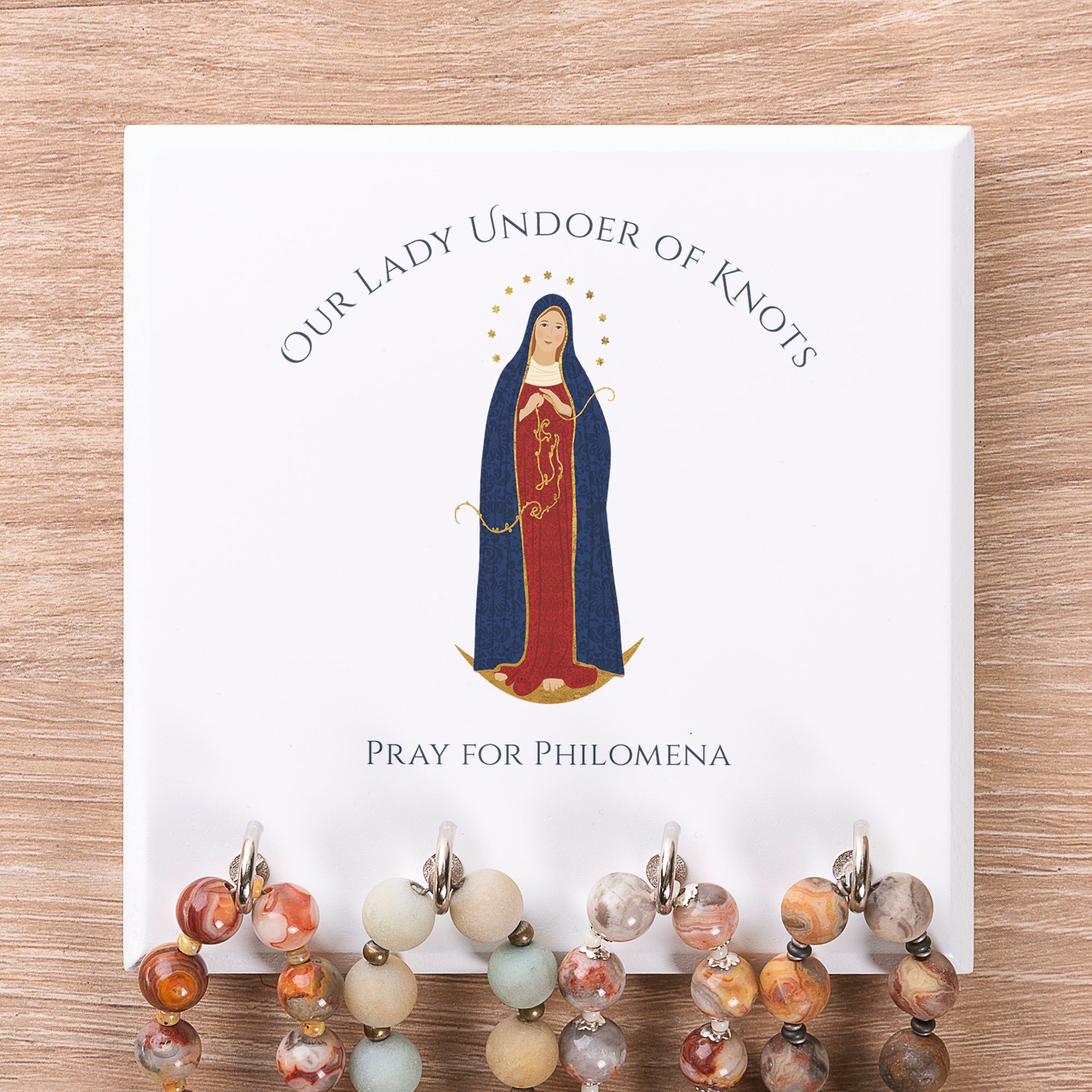 Personalized Our Lady Undoer of Knots Rosary Rack