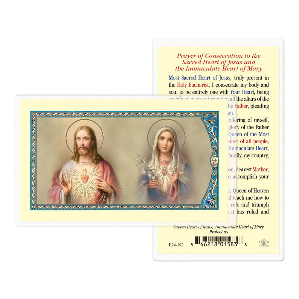 Prayer of Consecration to Sacred Heart of Jesus and Immaculate Heart of Mary Prayer Card