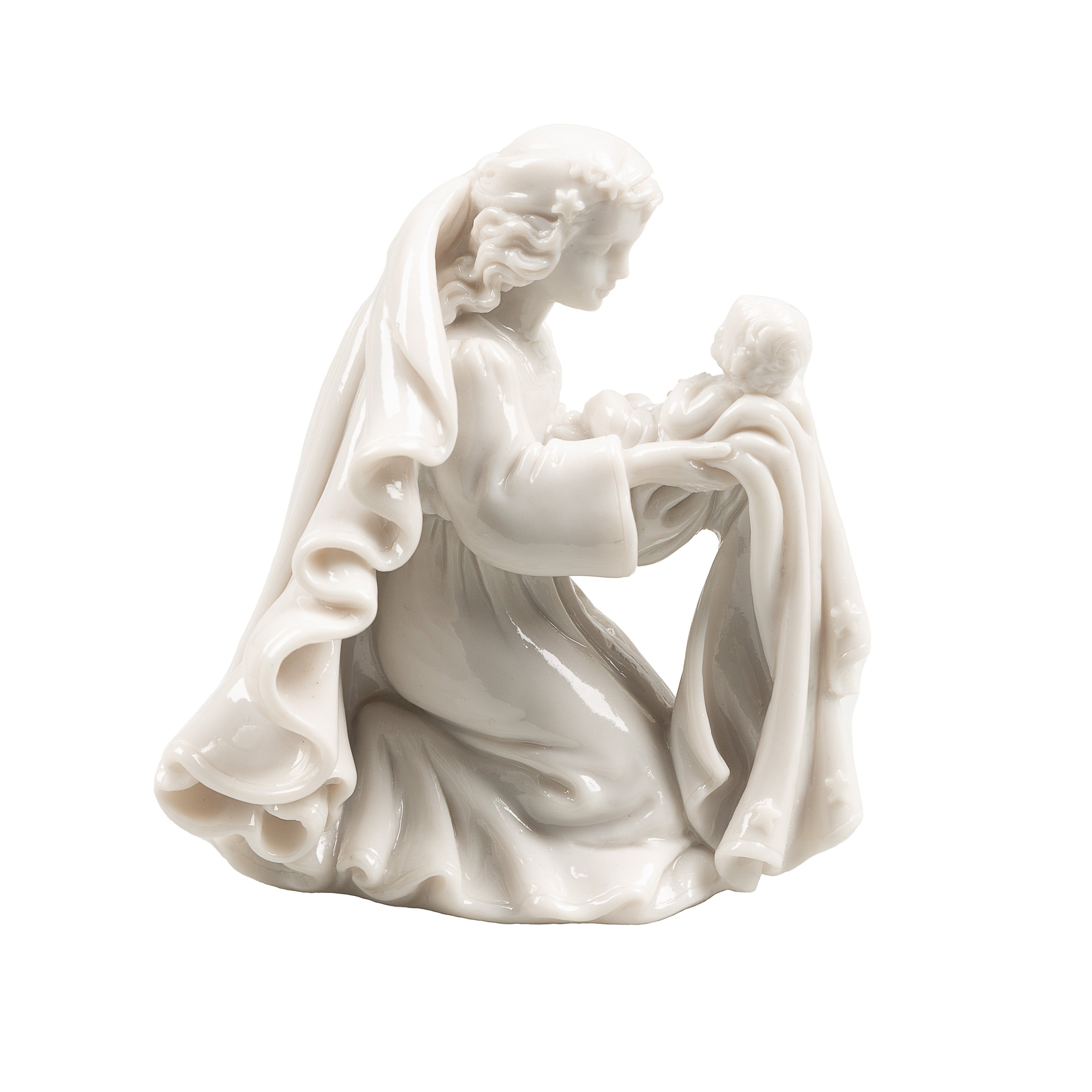 Italian Kneeling Madonna & Child Figurine in White - 4"