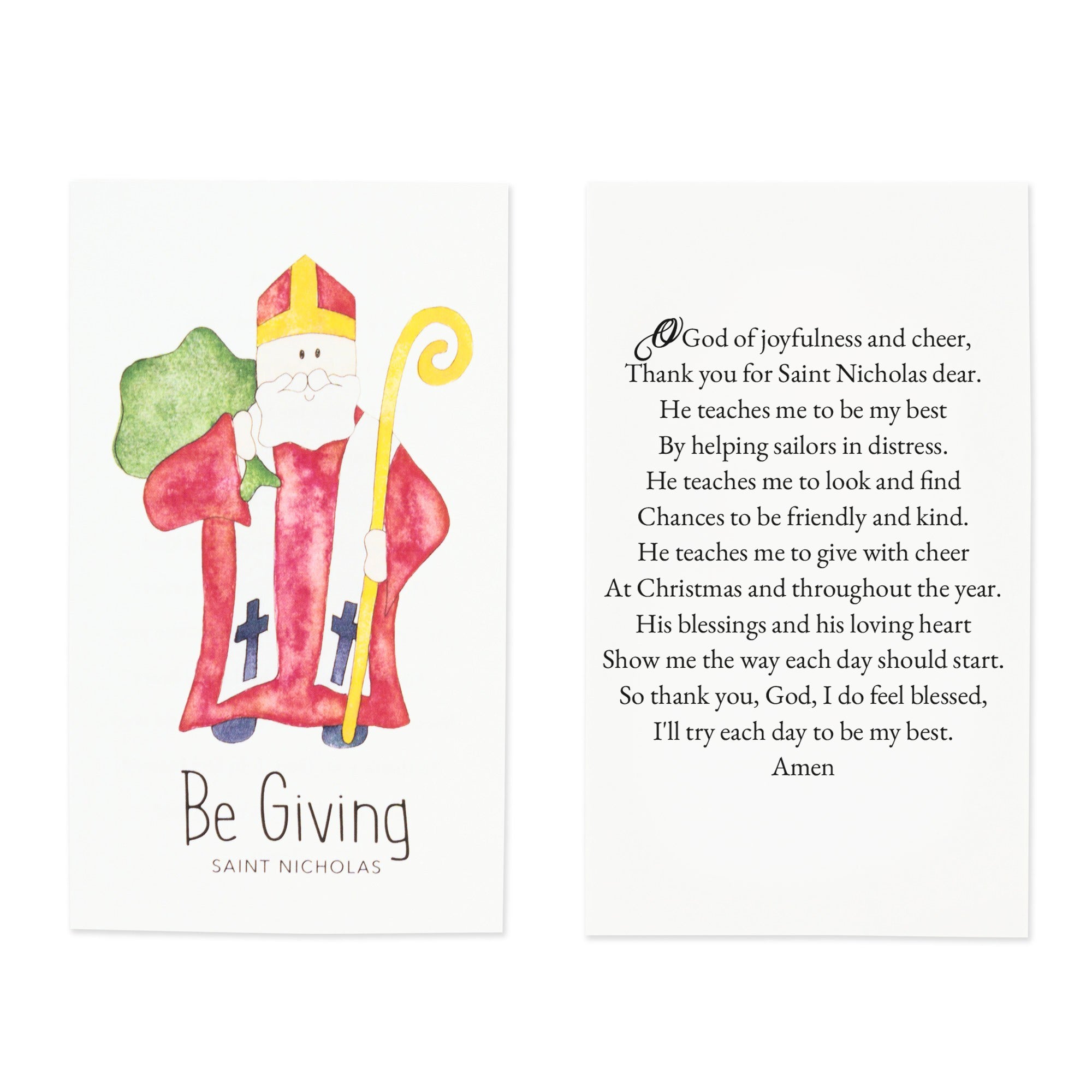 Laminated St. Nicholas "Be Giving" Personalized Prayer Card