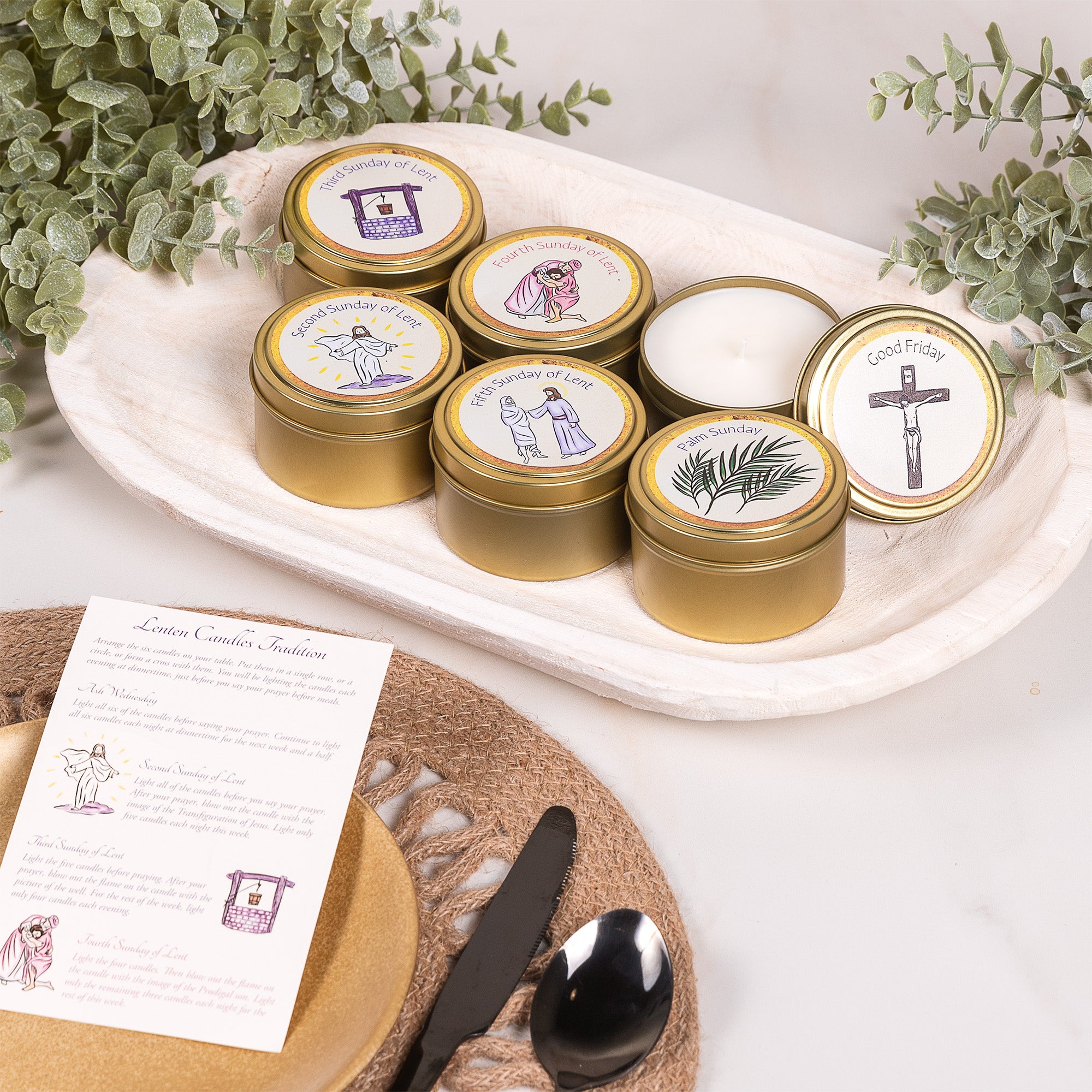 Lenten Candles Tradition - Set of 6 Gold Tins