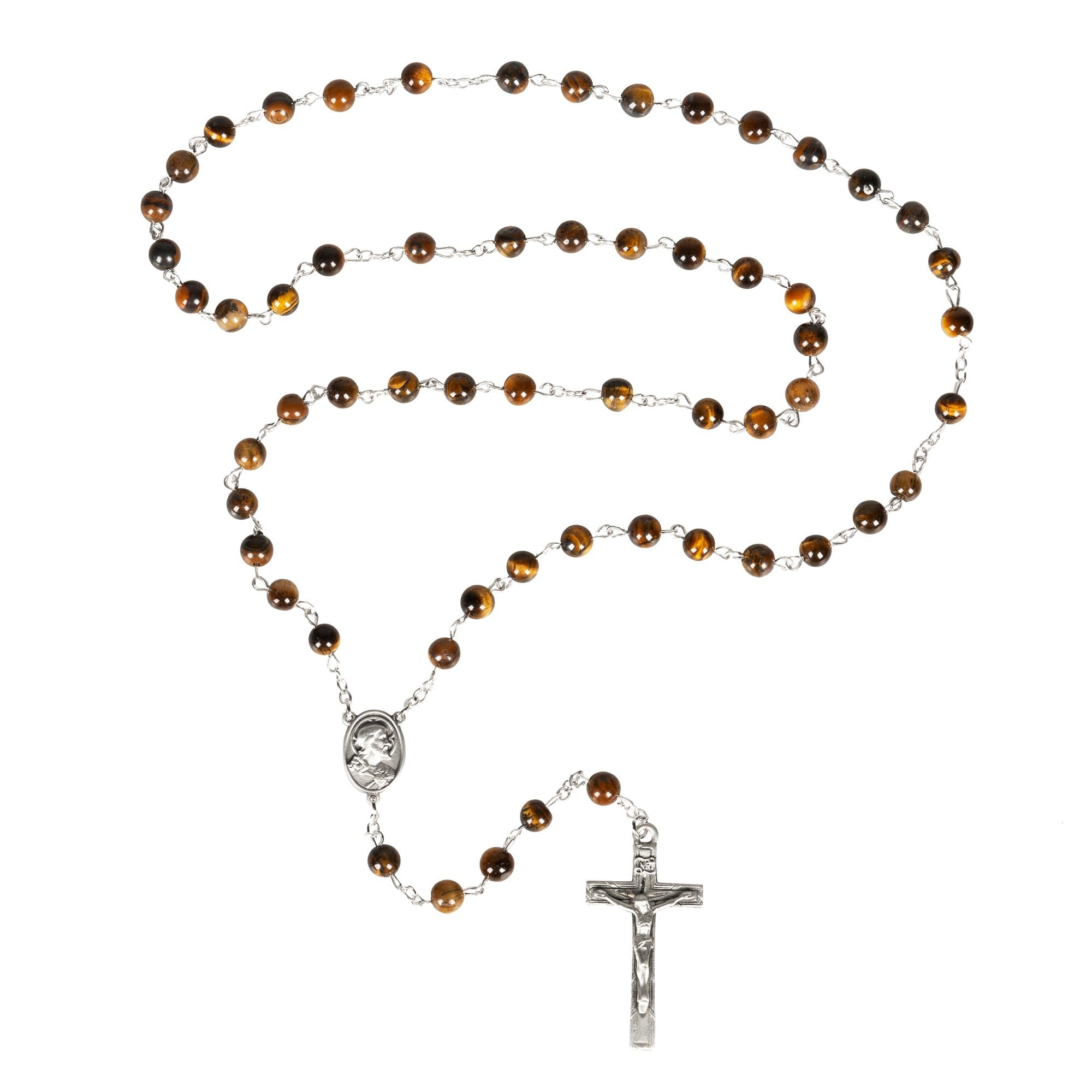 Sacred Heart Pewter Tiger Eye Rosary
