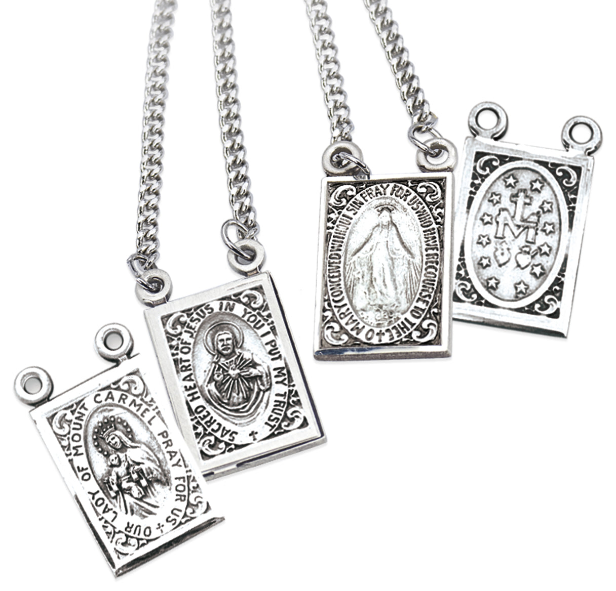 Sterling Scapular with Our Lady of Mt. Carmel & Sacred Heart Medals