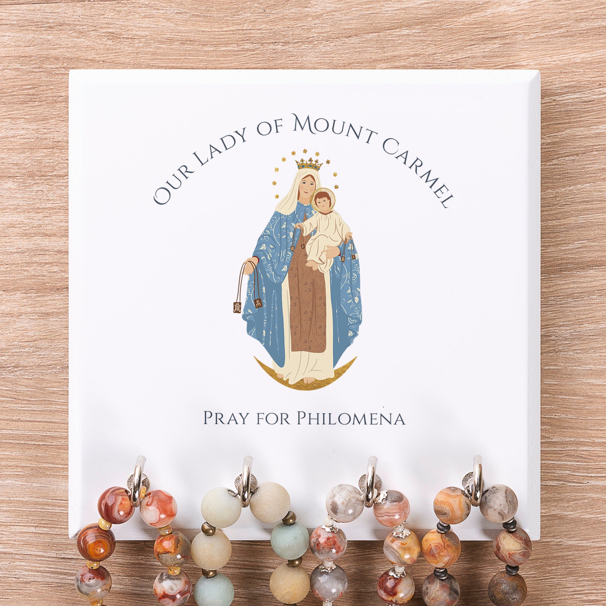 Personalized Our Lady of Mount Carmel Rosary Rack