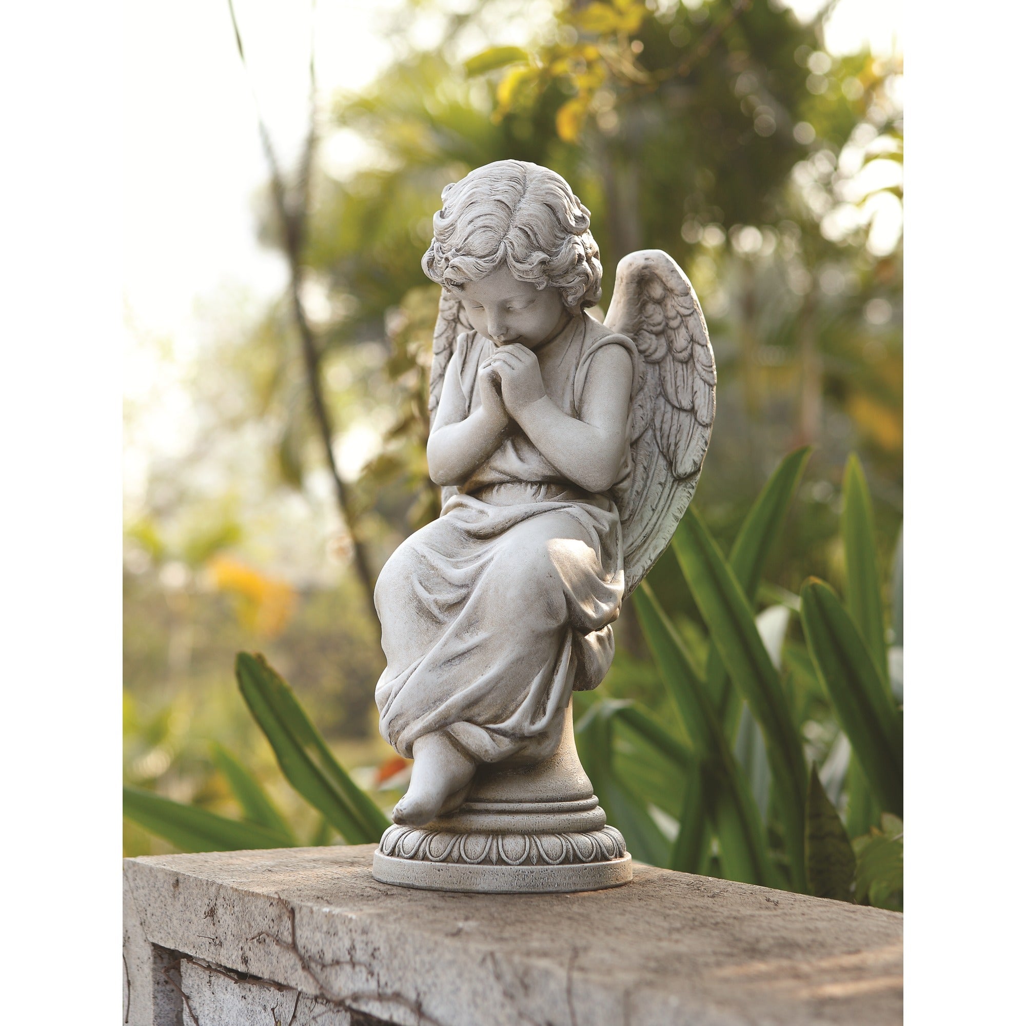 Seated Garden Angel on Pedestal 17"