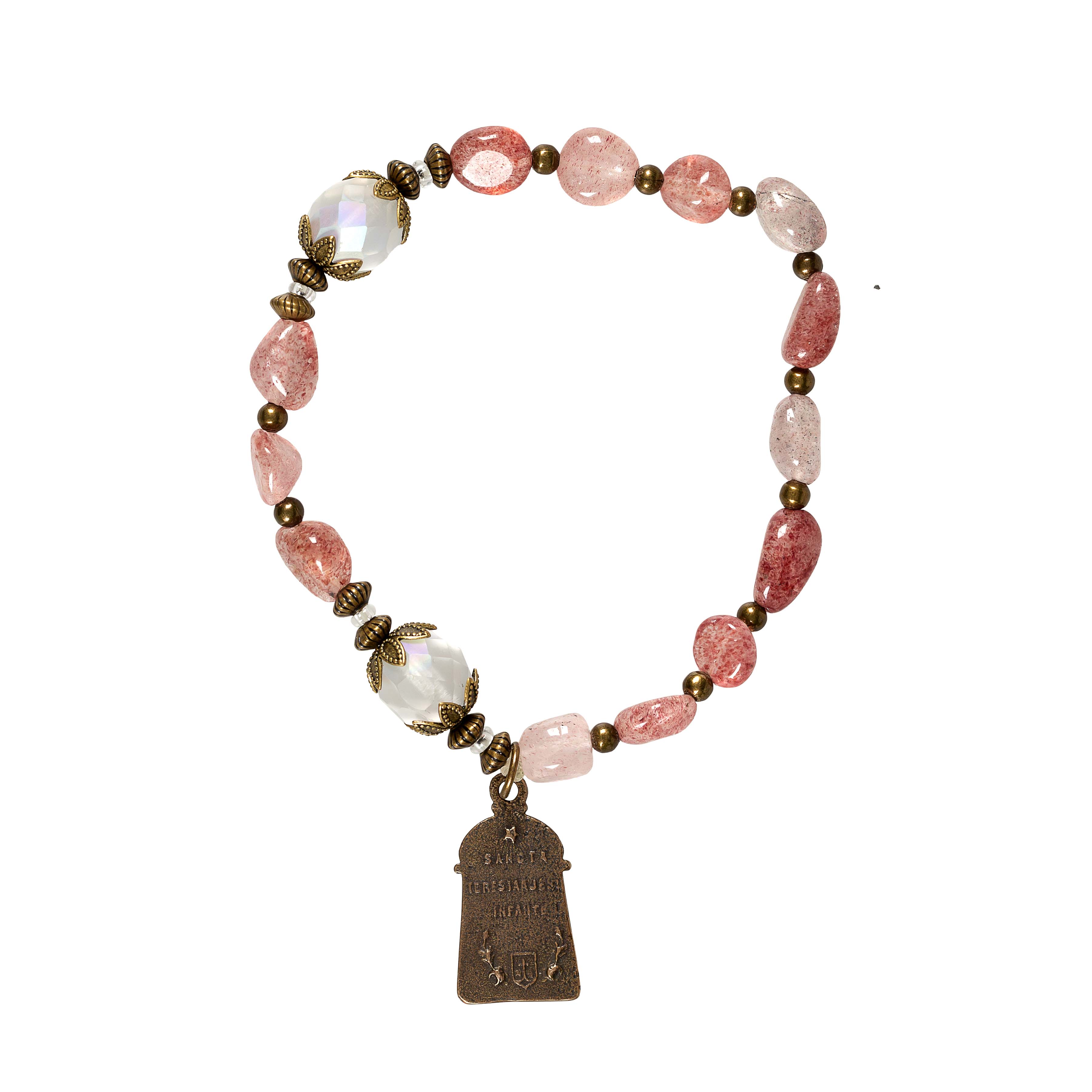 St. Therese Strawberry Quartz Vintage Rosary Bracelet