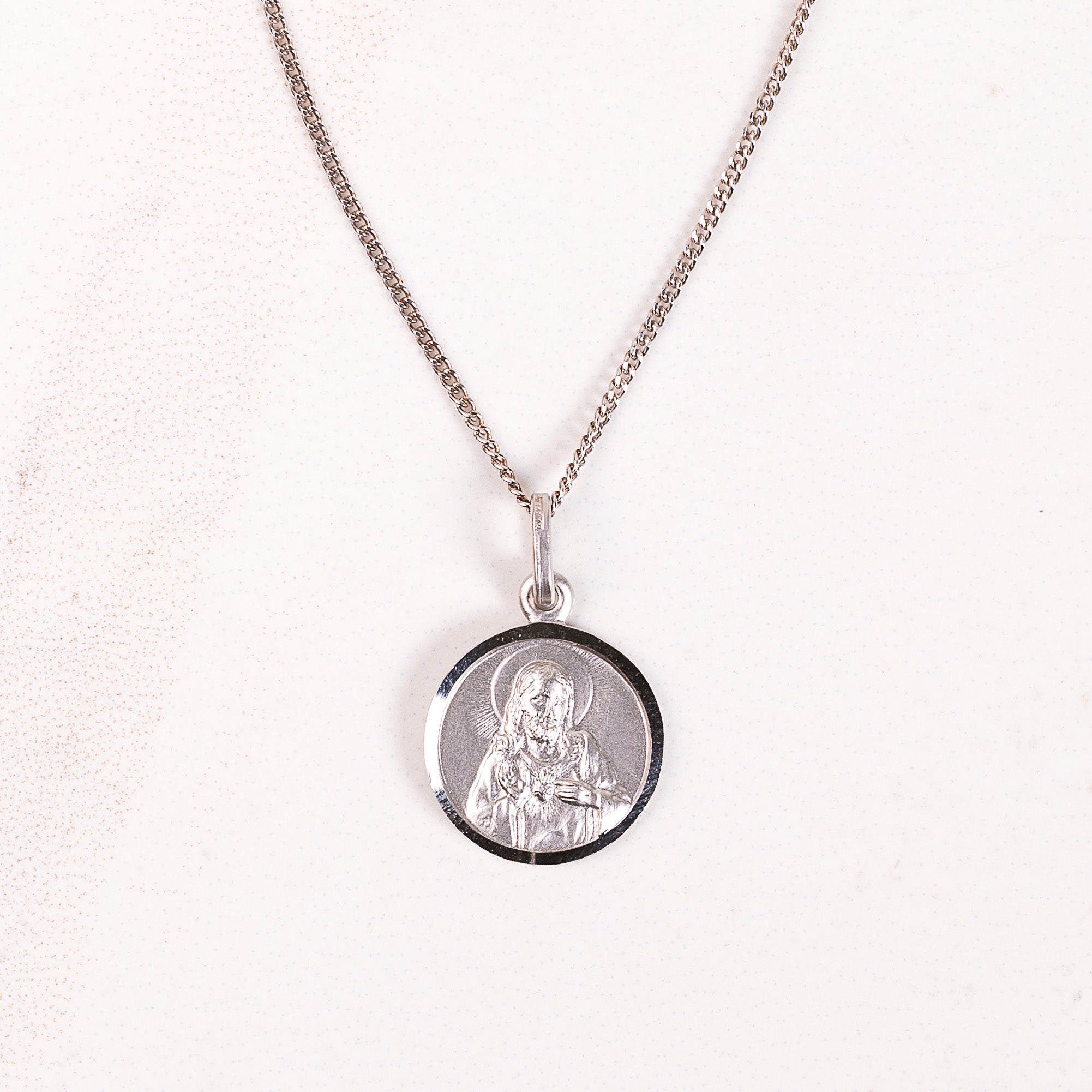 Rhodium Plated Sterling Sacred Heart Necklace