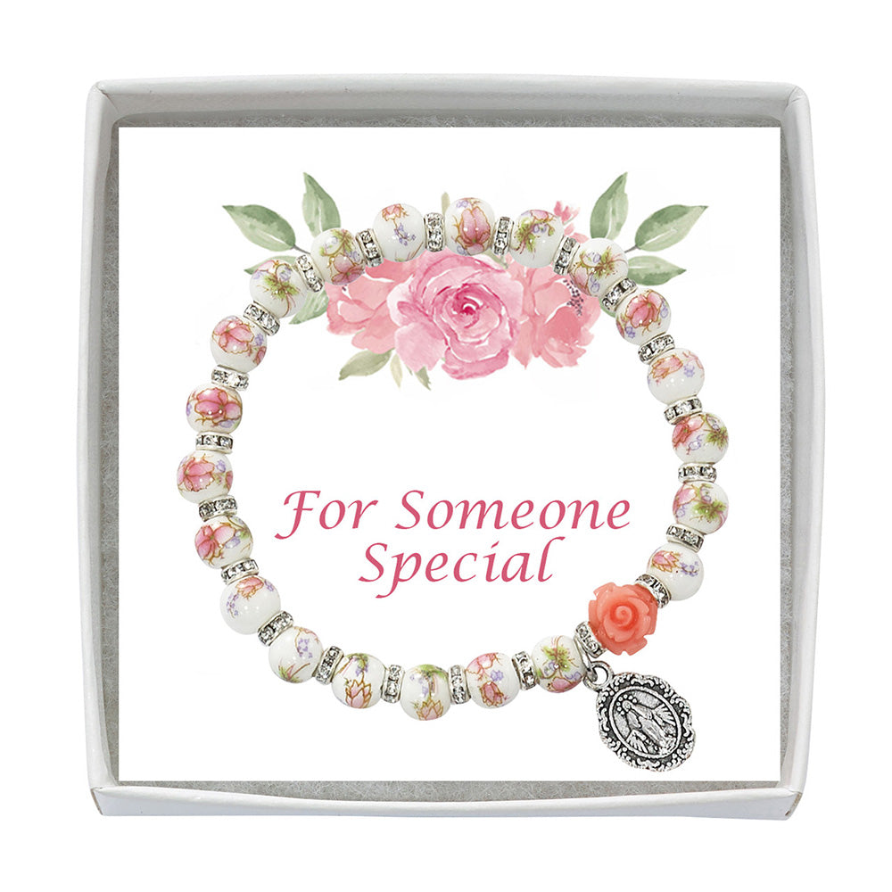 Ceramic & Rhinestone Floral Marian Stretch Bracelet