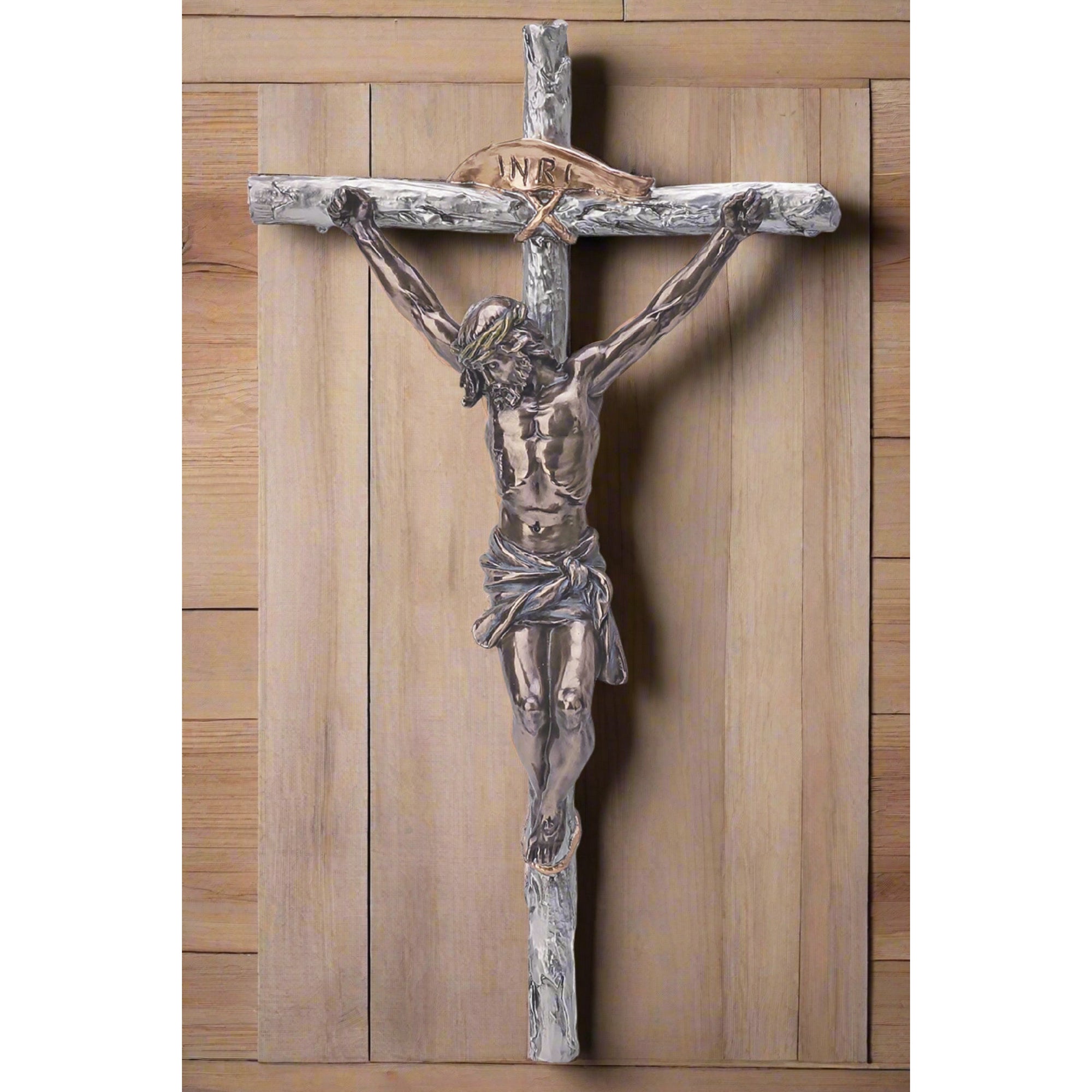 Two Tone Silvered Crucifix with Bronzed Corpus - 16"