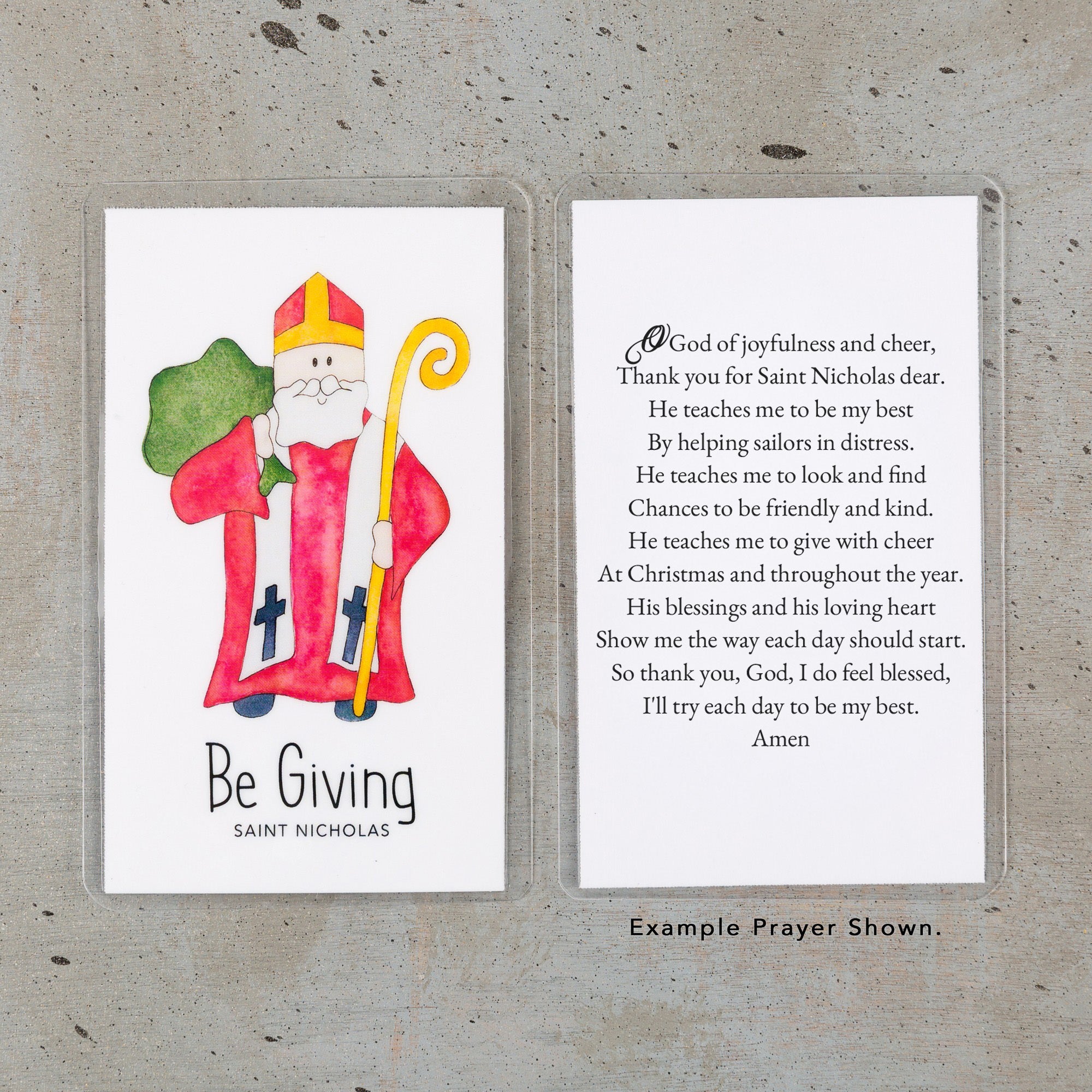 Laminated St. Nicholas "Be Giving" Personalized Prayer Card