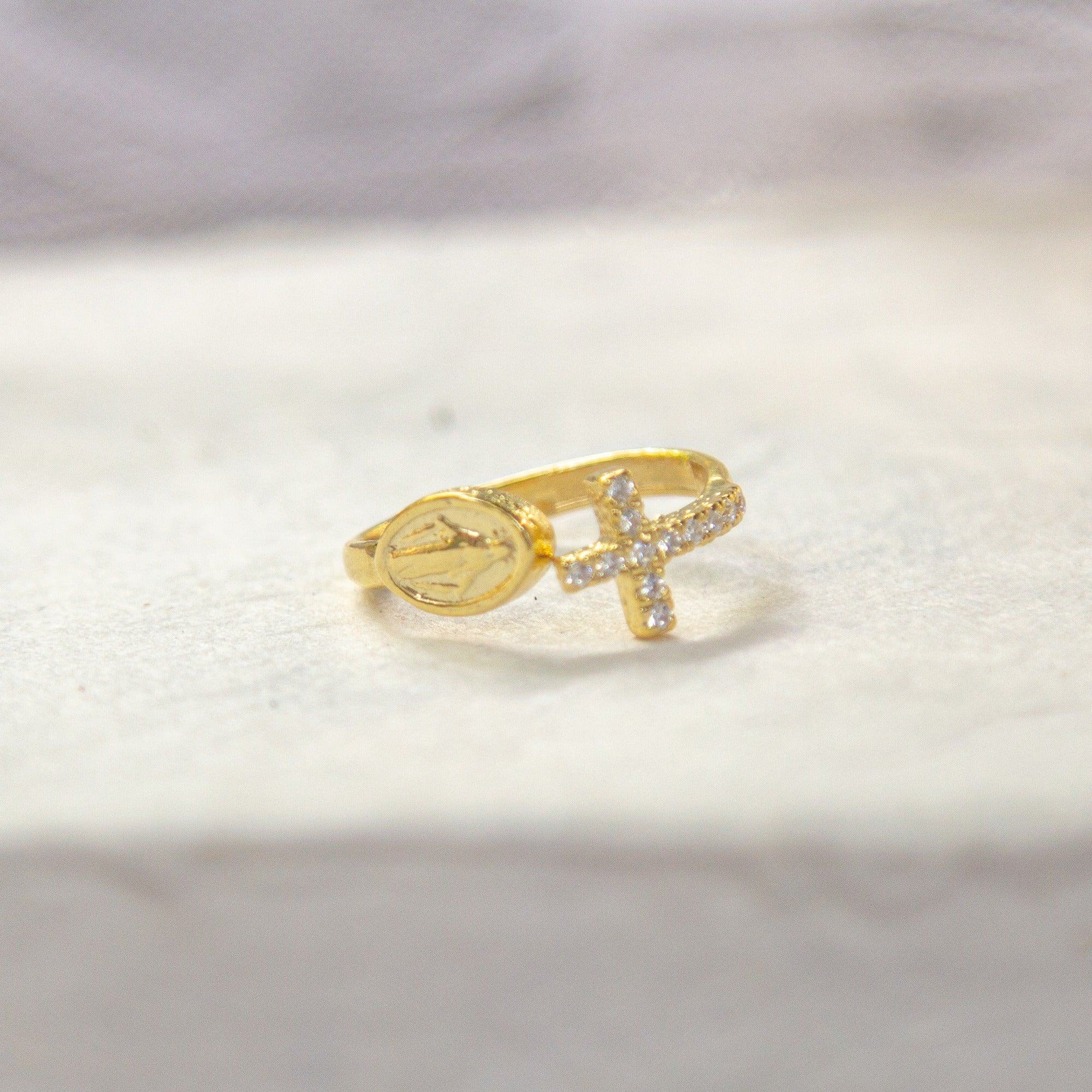 Cross and Miraculous Medal Ring with Cubic Zirconia