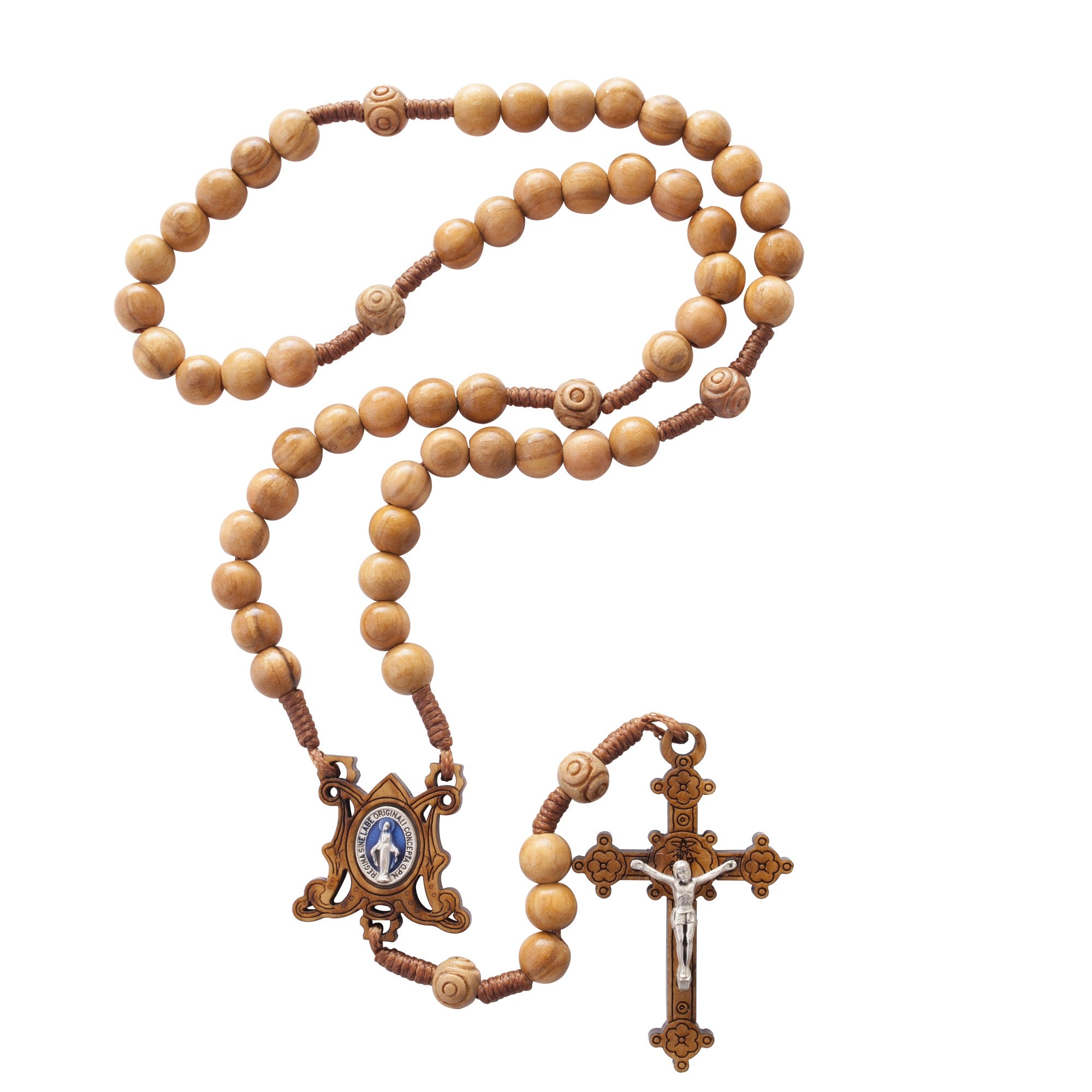Olive Wood Corded Miraculous Medal Rosary