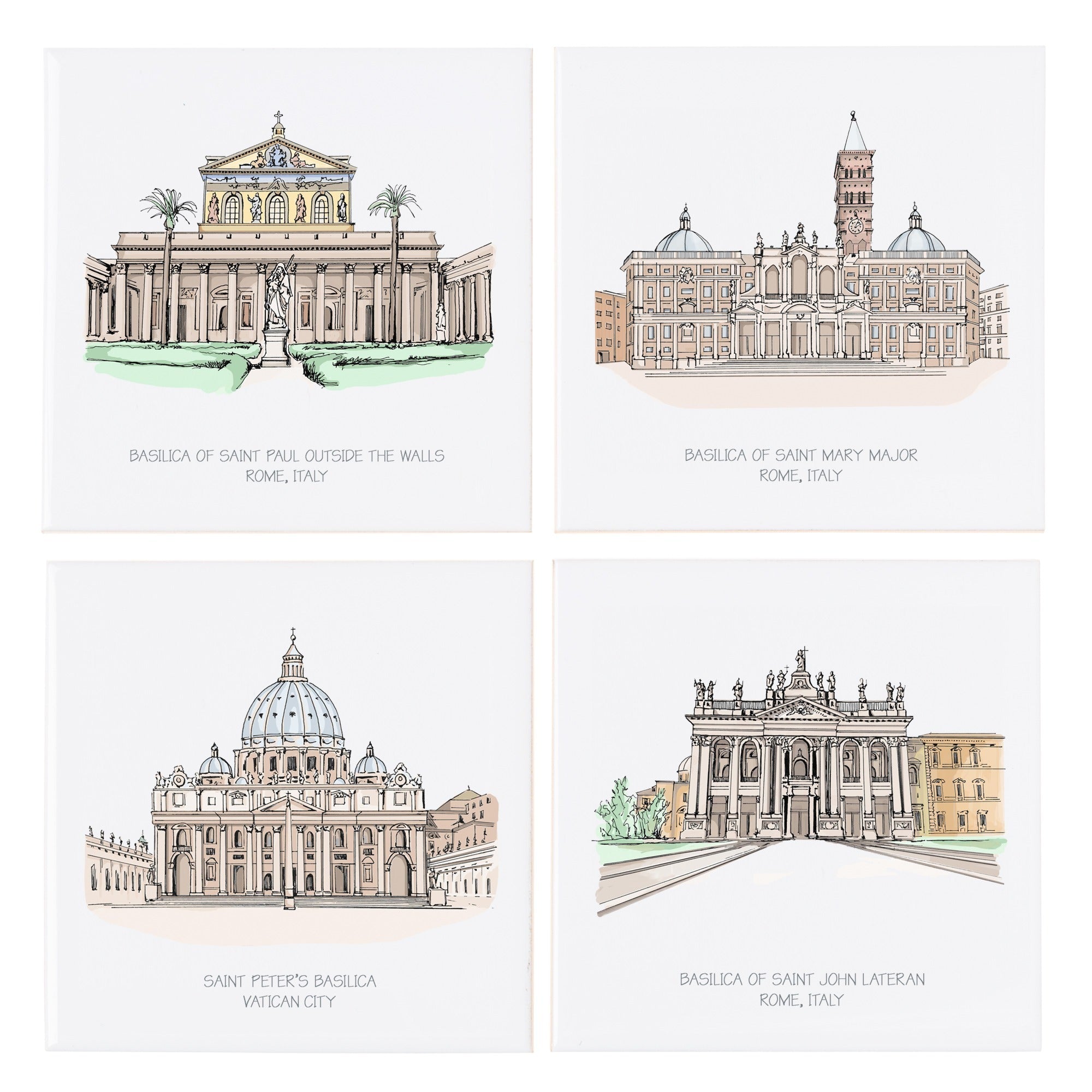 Major Basilicas Coasters - Set of 4