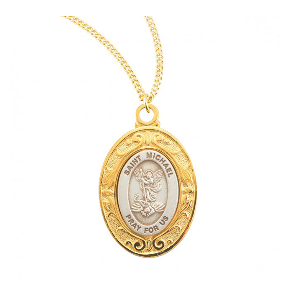 Two Tone Delicate St. Michael Medal Necklace