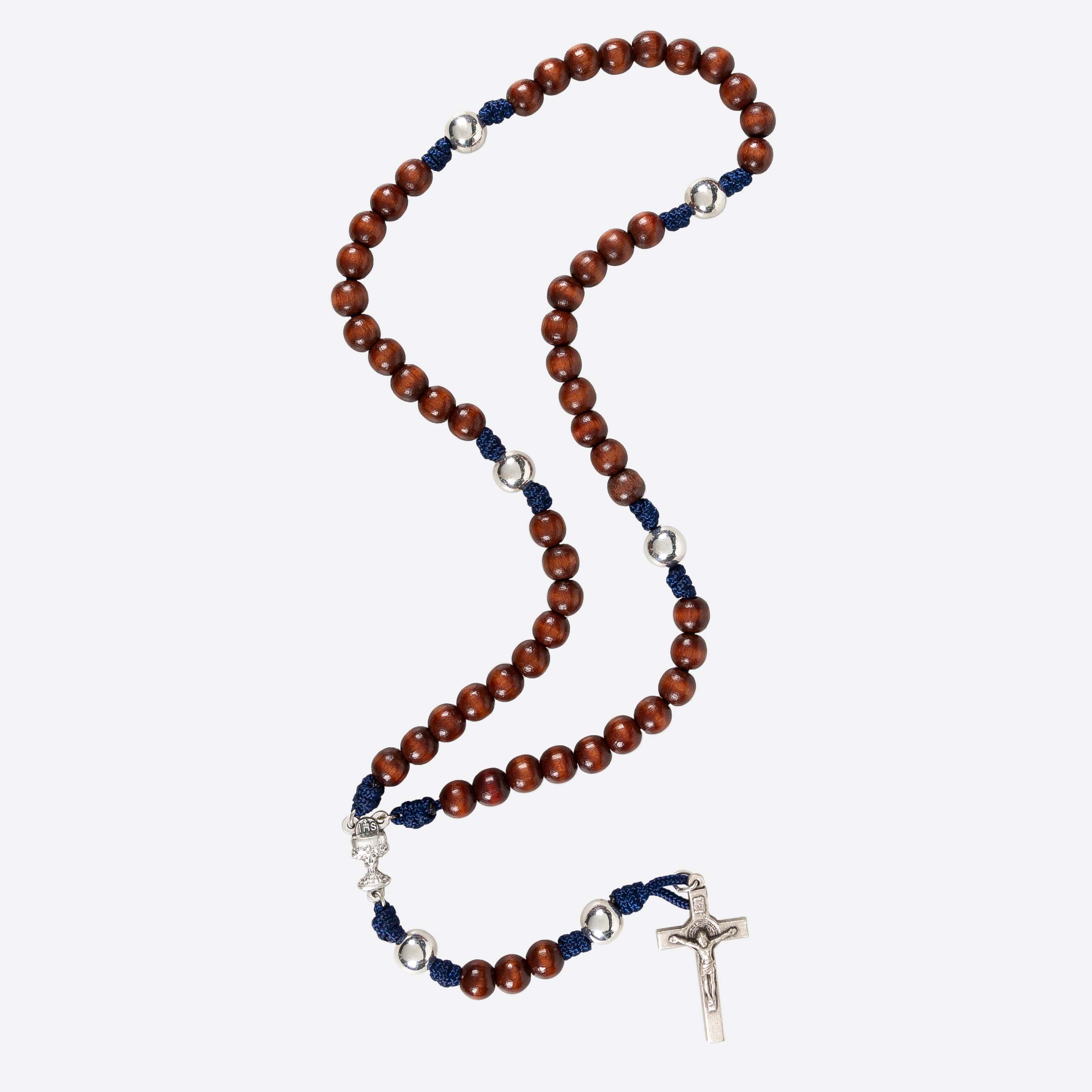 First Communion Wood & Blue Paracord Rosary