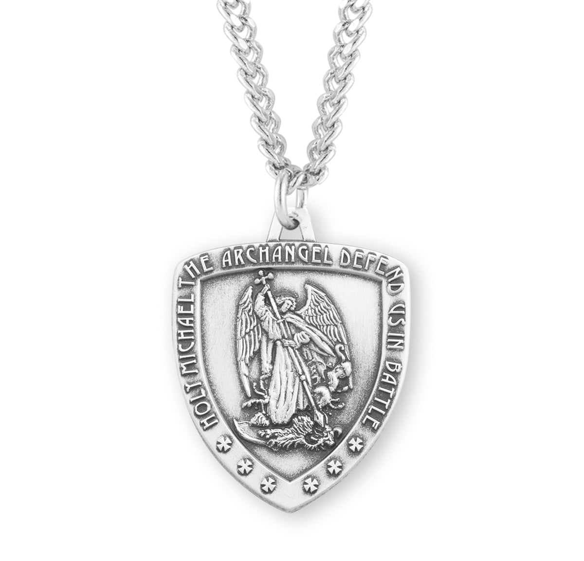 Holy St. Michael Sterling Shield Medal Necklace
