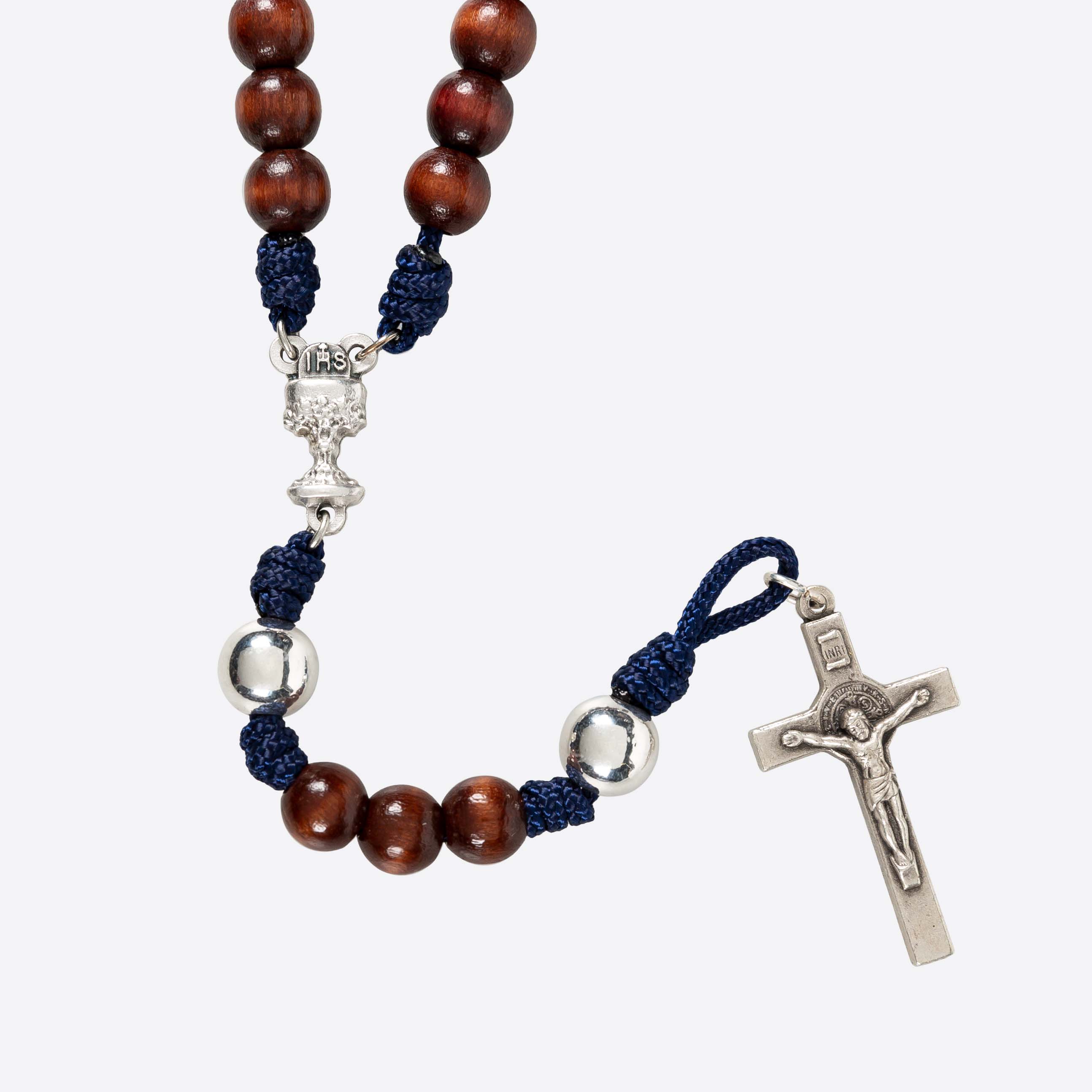 First Communion Wood & Blue Paracord Rosary