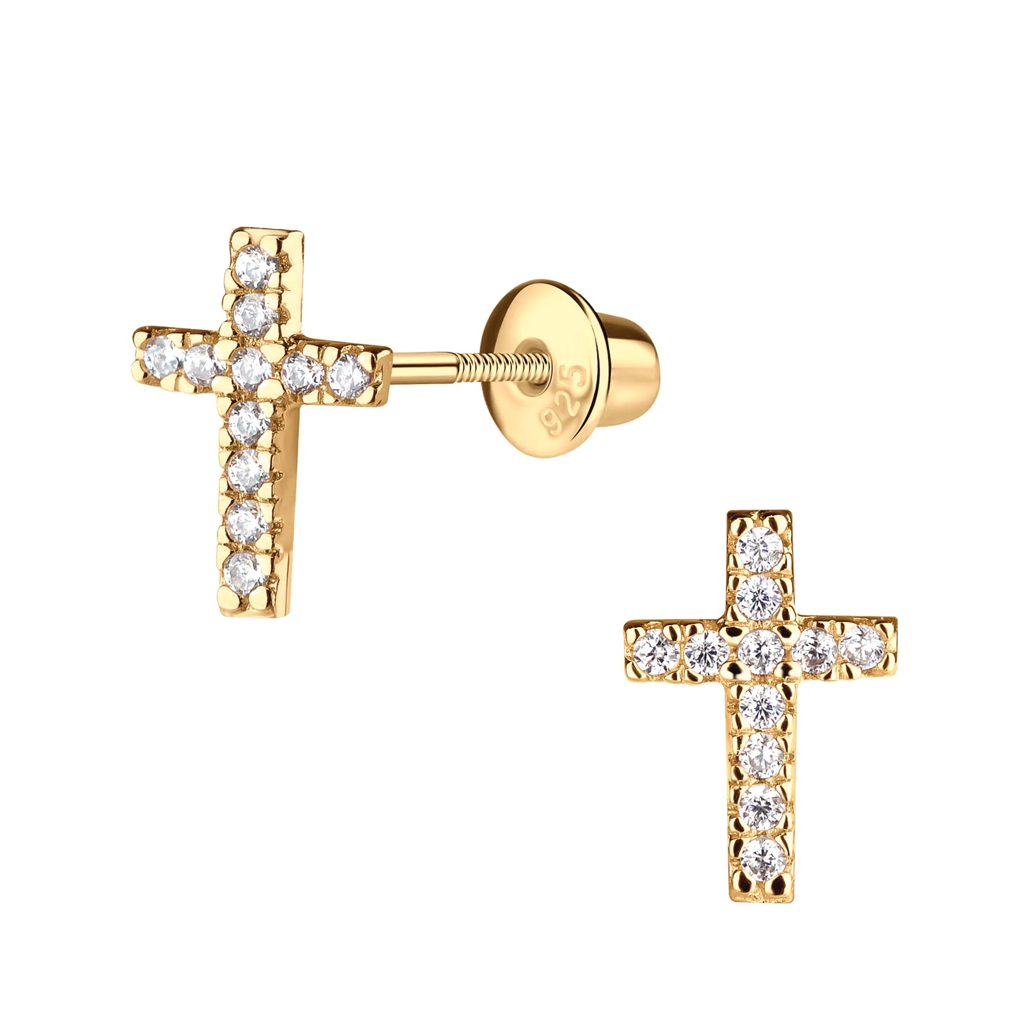 Girl's Gold Over Sterling Cubic Zirconia Cross Earrings