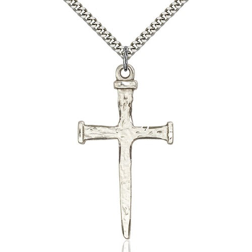 Sterling Silver Nail Cross Pendant 2 X 1"