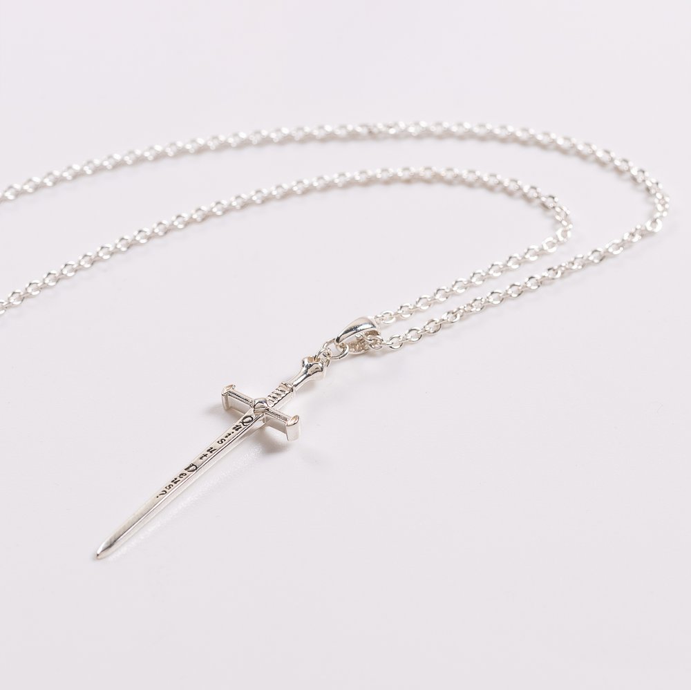 Sterling Silver St. Michael Quis ut Deus Sword Necklace