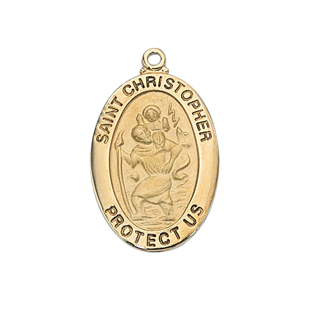 Gold Over Sterling Silver St. Christopher Medal Necklace - 20"