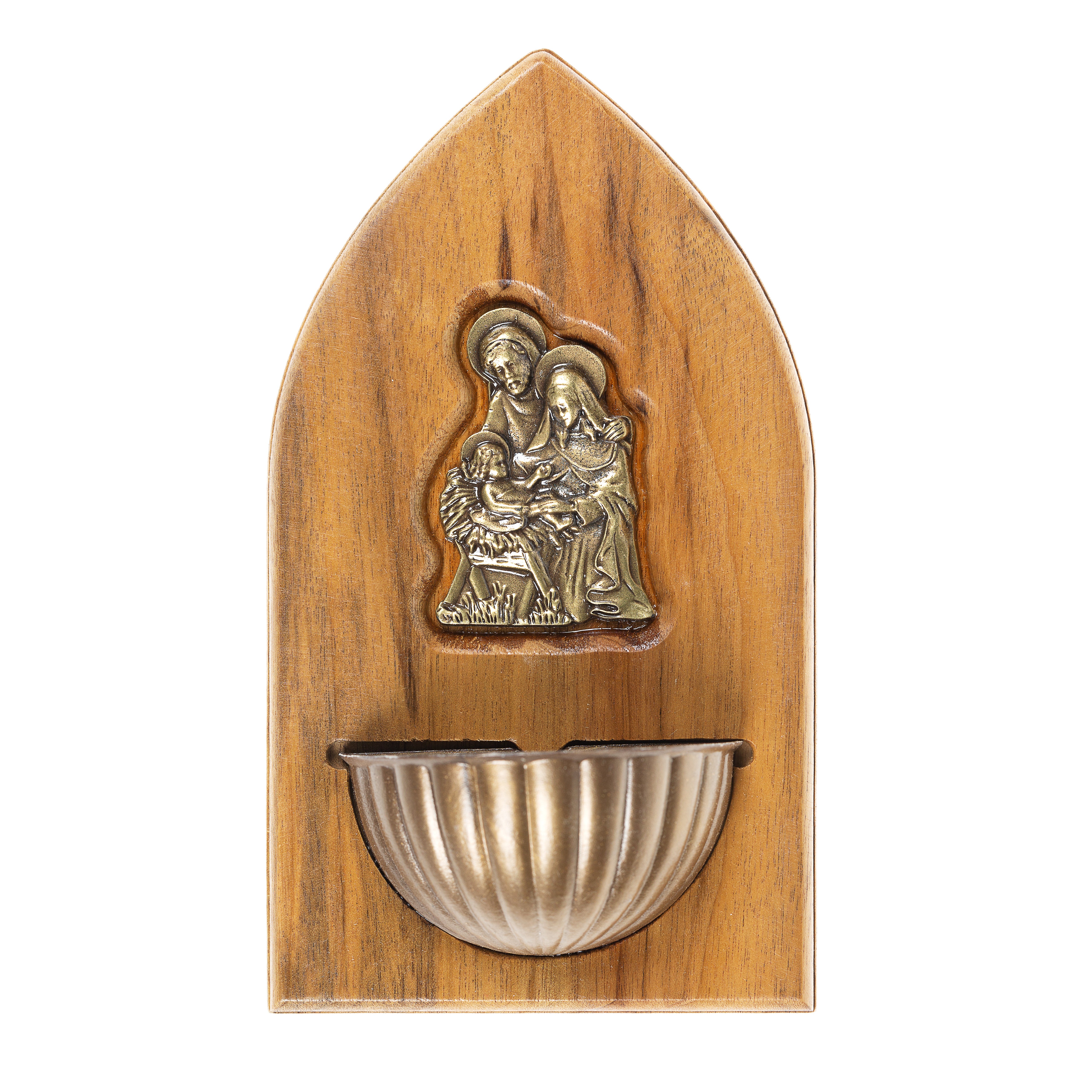 Wood & Antique Gold Holy Family Holy Water Font
