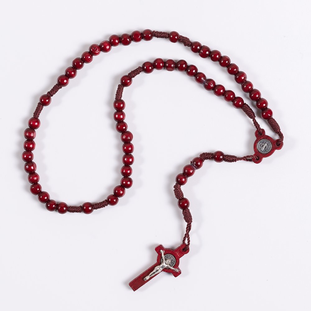 St. Benedict Mahogany Red Wood Bead Rosary