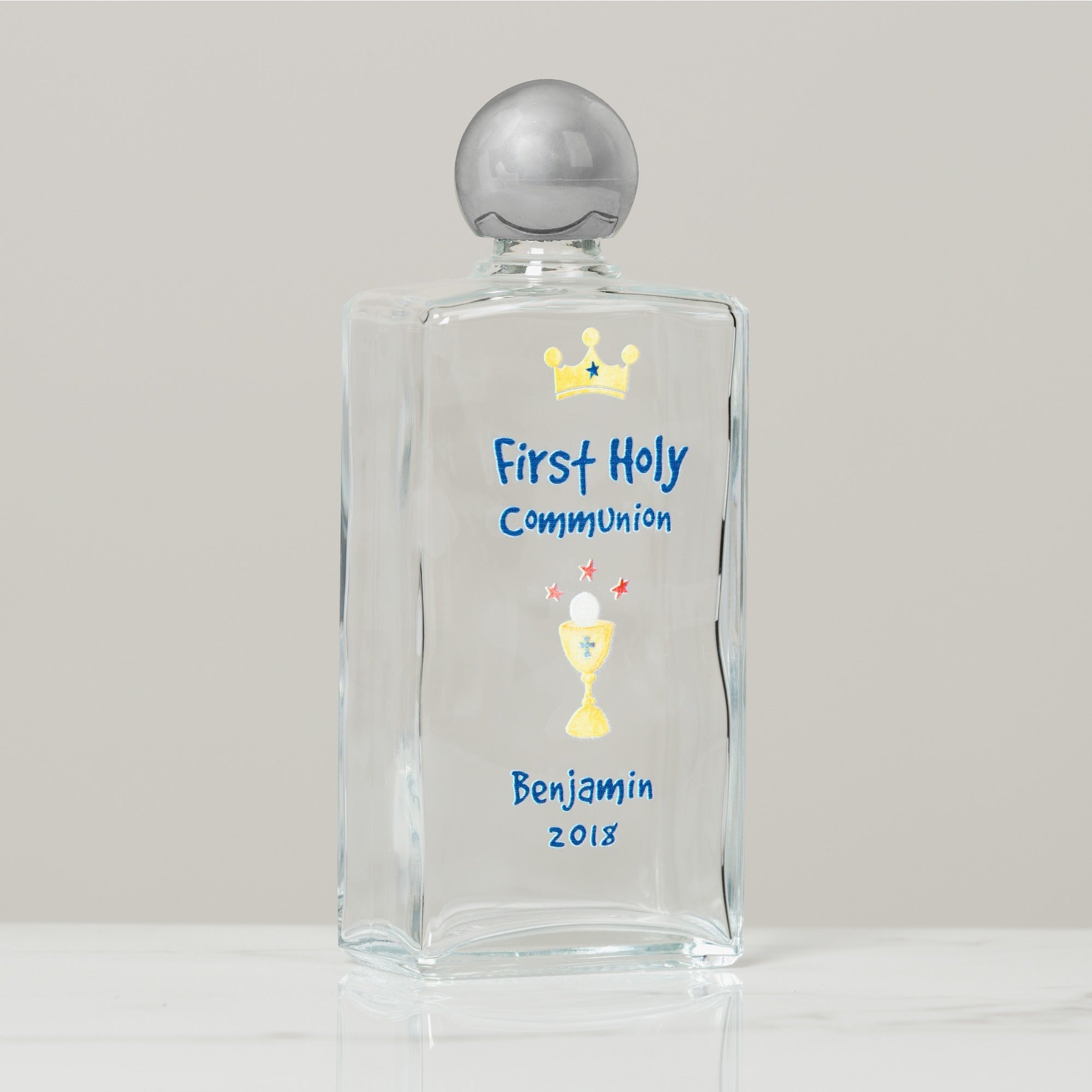 Personalized First Communion Watercolor Holy Water Bottle - Boy
