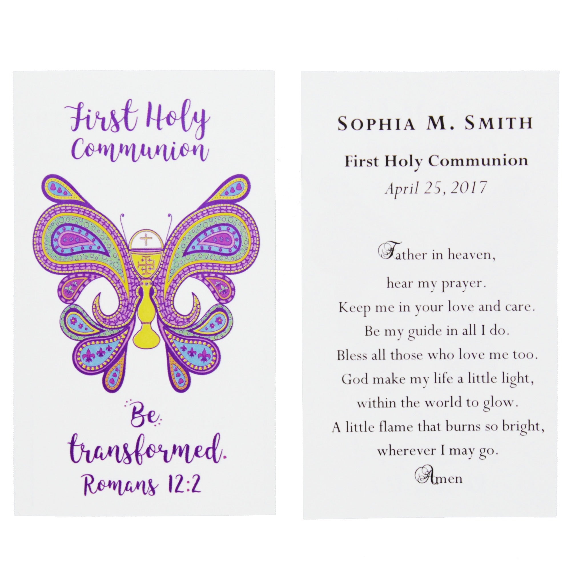 Be Transformed First Holy Communion Personalized Prayer Card for Girls