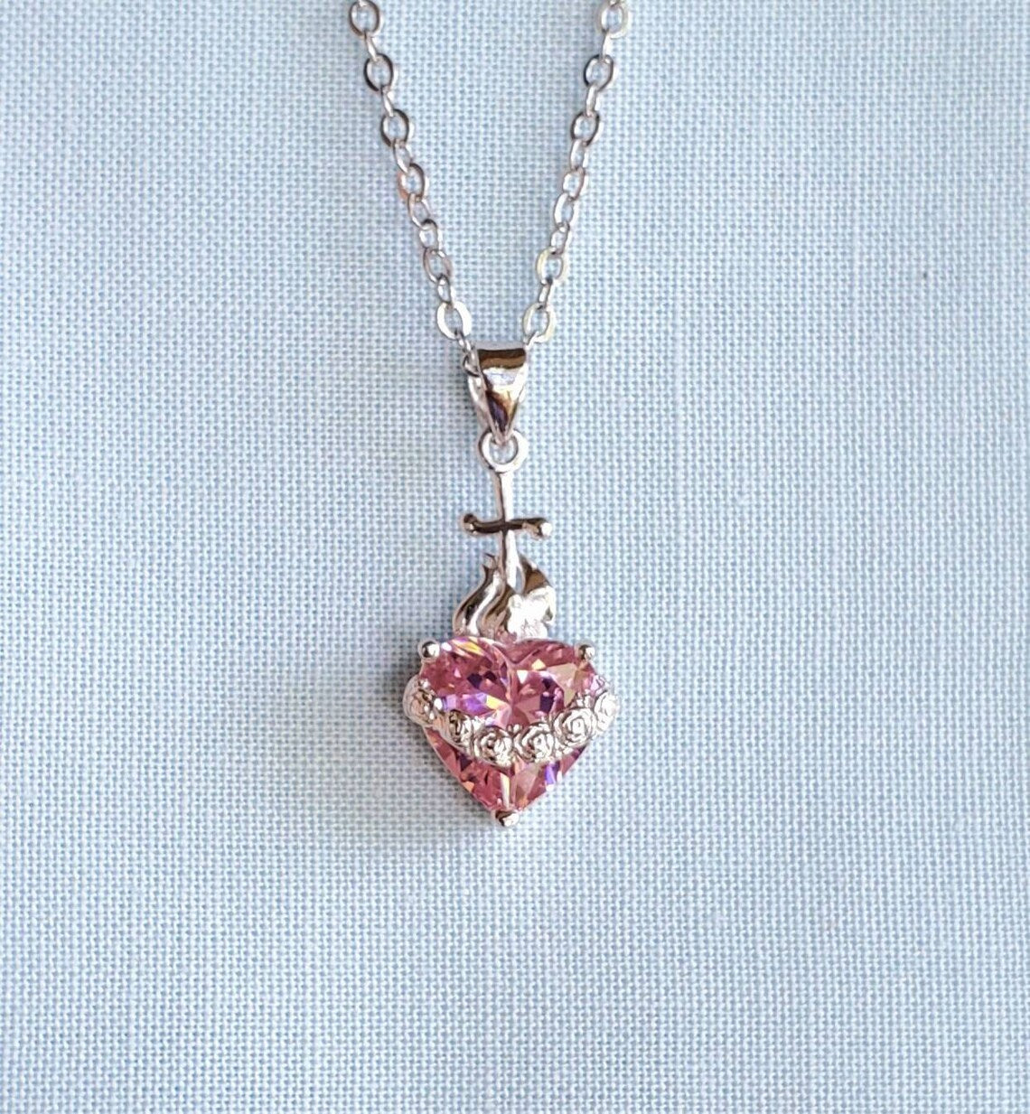 Sterling Silver Immaculate Heart Jeweled Necklace