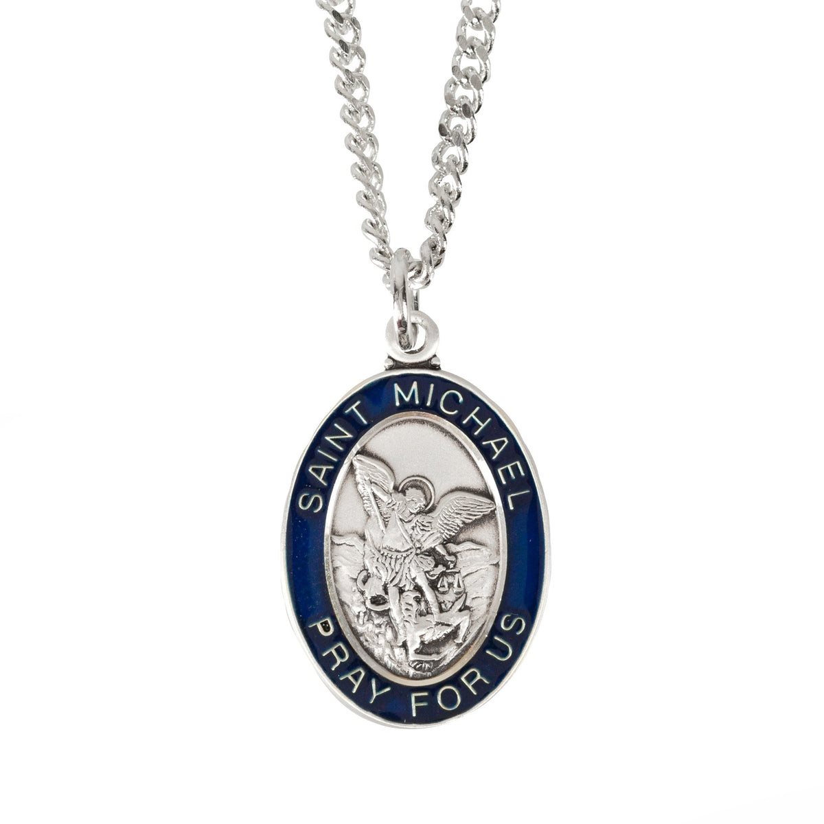 Sterling St. Michael Medal Necklace with Blue Border | The 