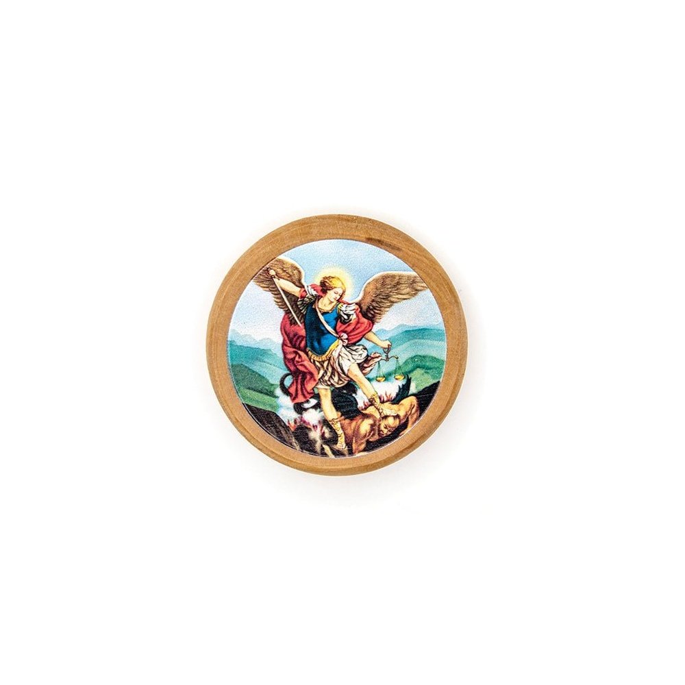 St. Michael Olive Wood Magnet - 2.5"