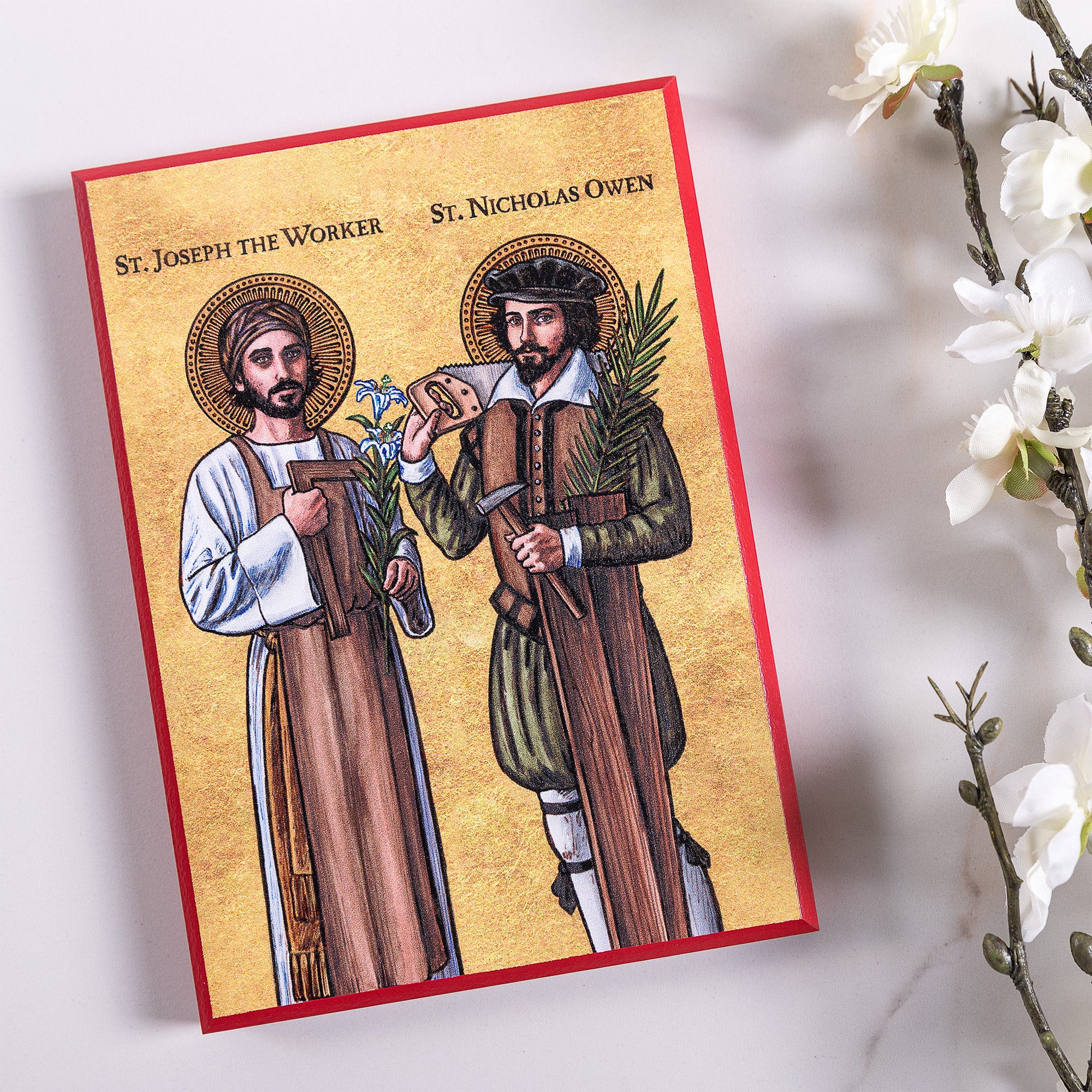 Patron Saints of Workers: Joseph & Nicholas Modern Icon Plaque - 5" x 7"