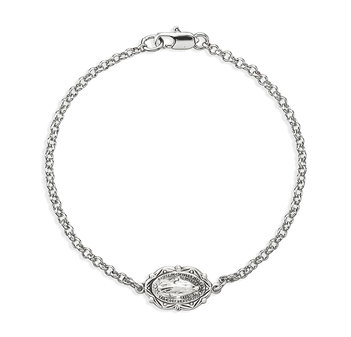 Sterling Silver Rolo Chain Miraculous Medal Bracelet