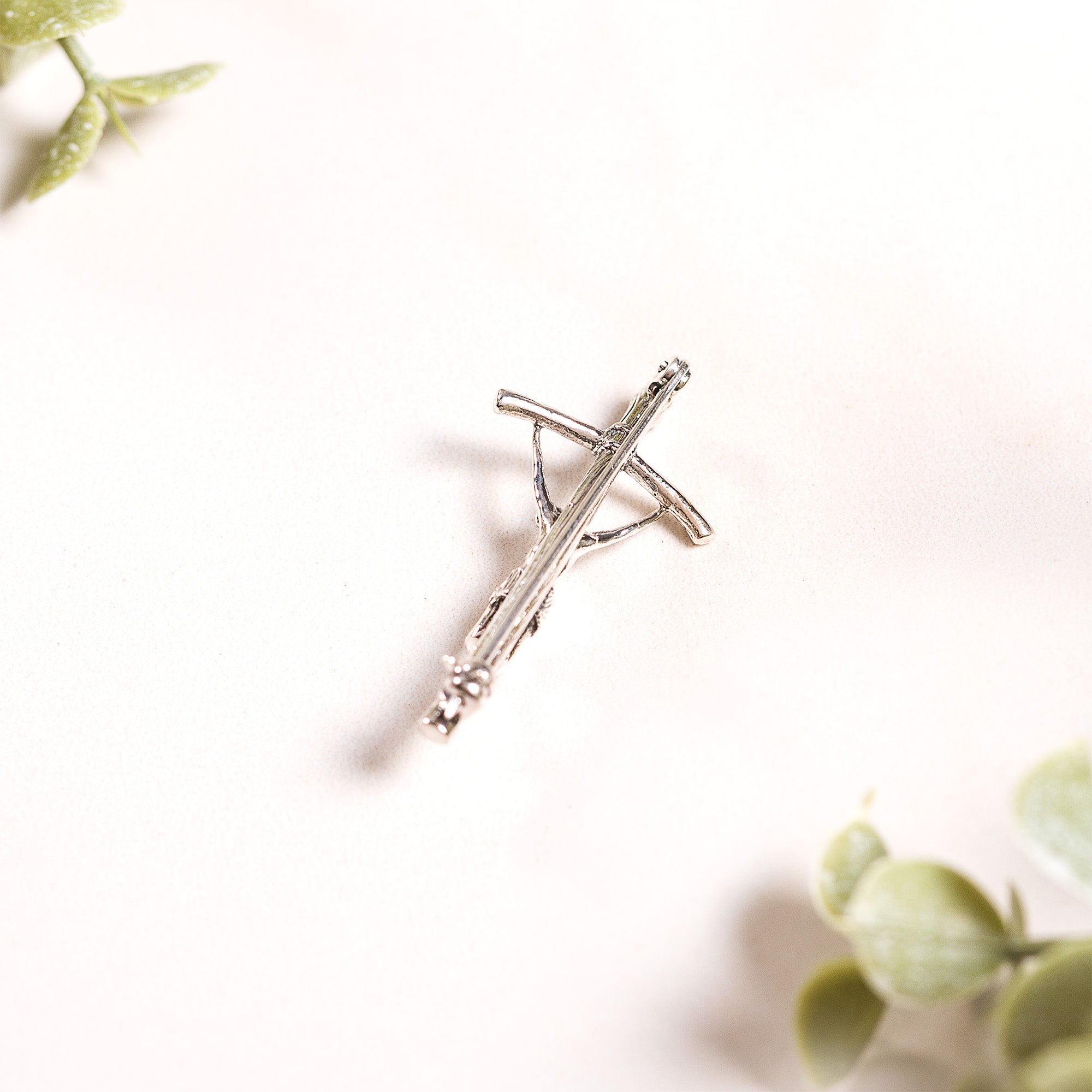Sterling Silver JPII Crucifix Bar Lapel Pin