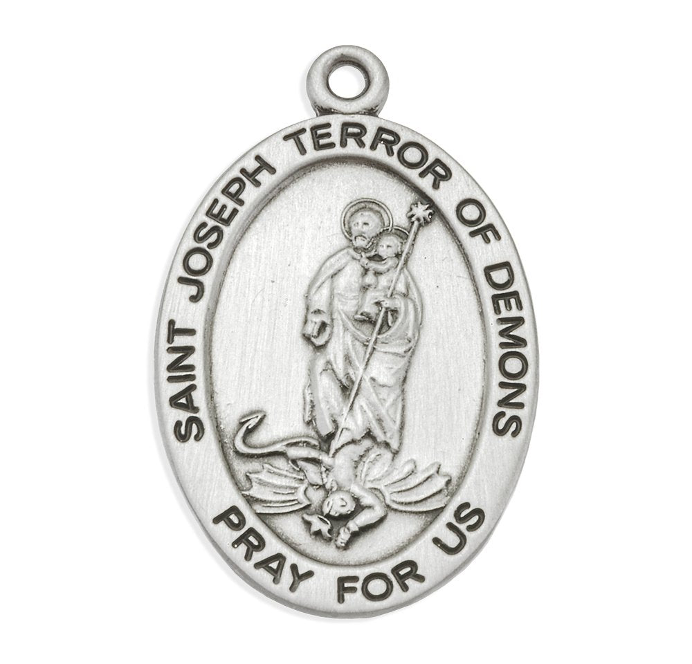 Sterling St. Joseph Terror of Demons Medal Necklace - 24"